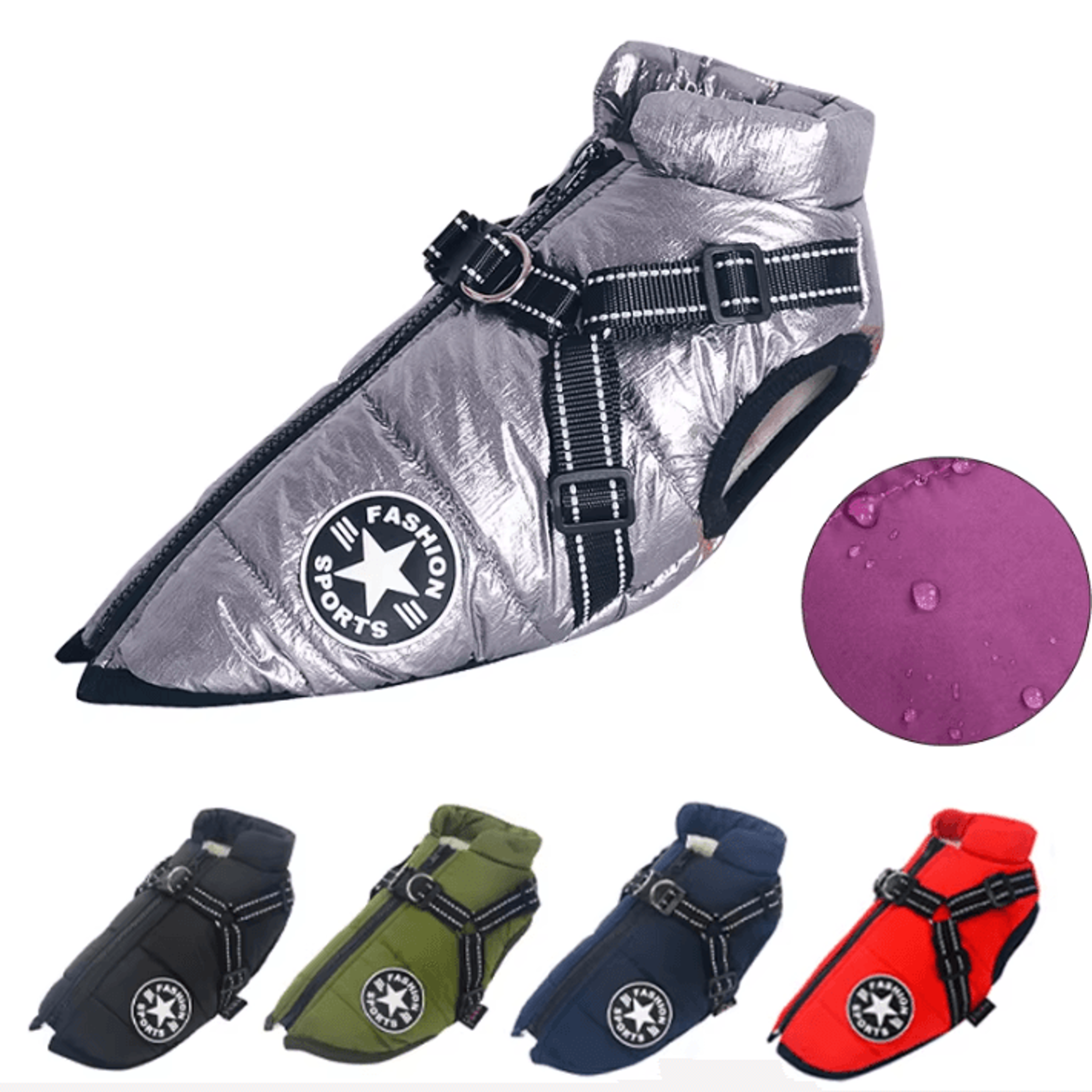waterproof large dog jacket with harness – winter padded big dog coat for outdoor adventures