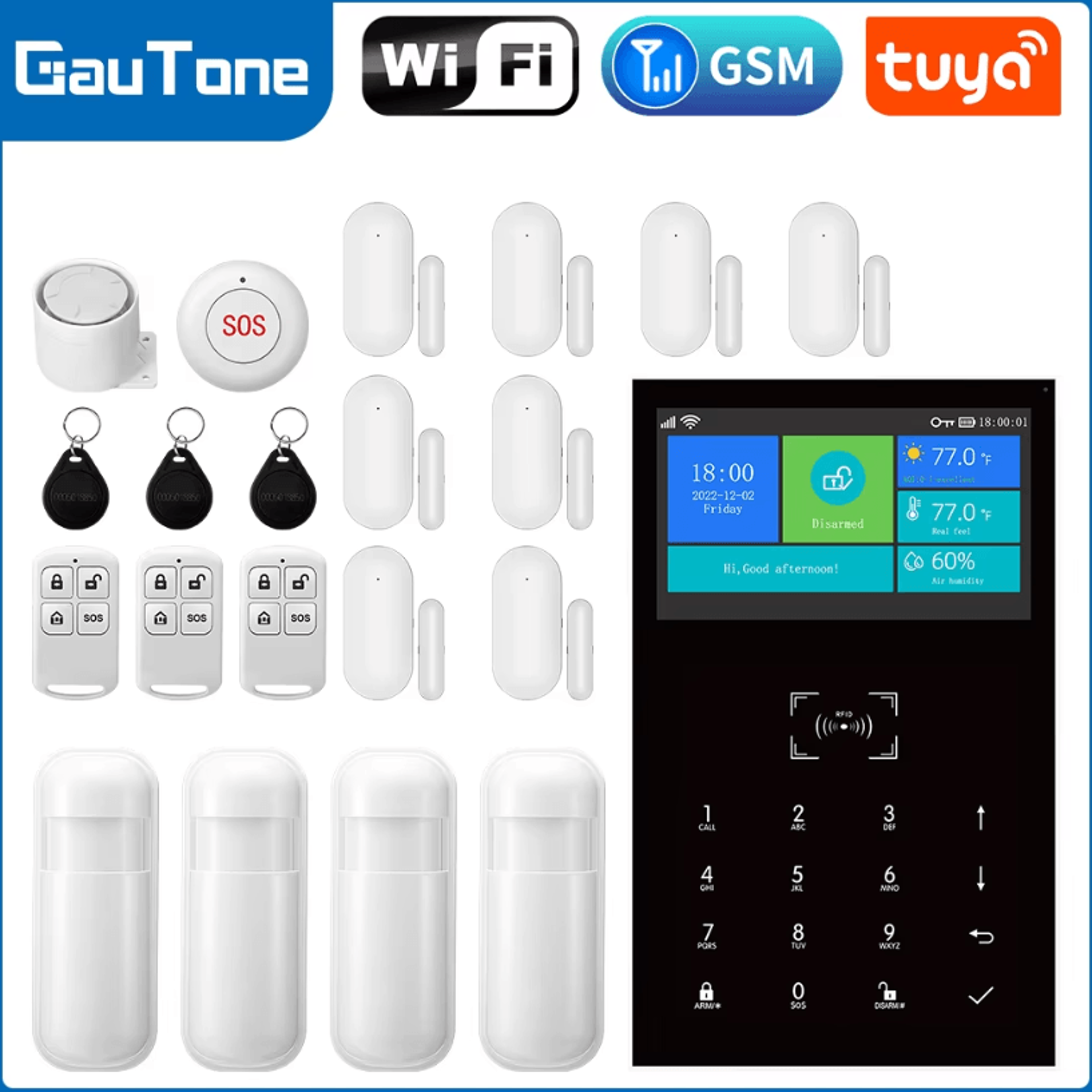wifi gsm alarm system – 4.3inches smart home security panel with temperature display
