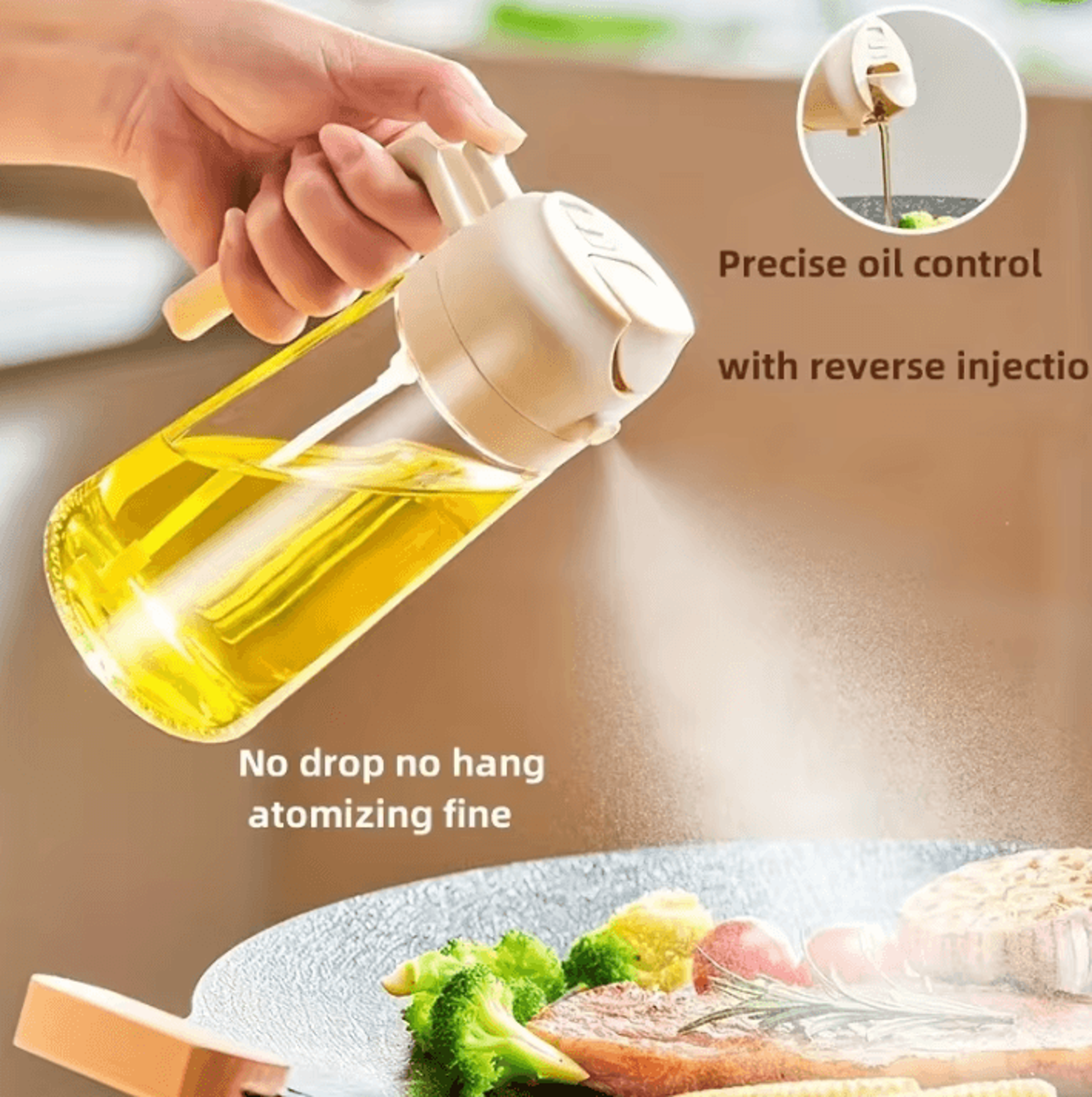 dual purpose kitchen oil spray bottle – leakproof oil can for cooking and household use