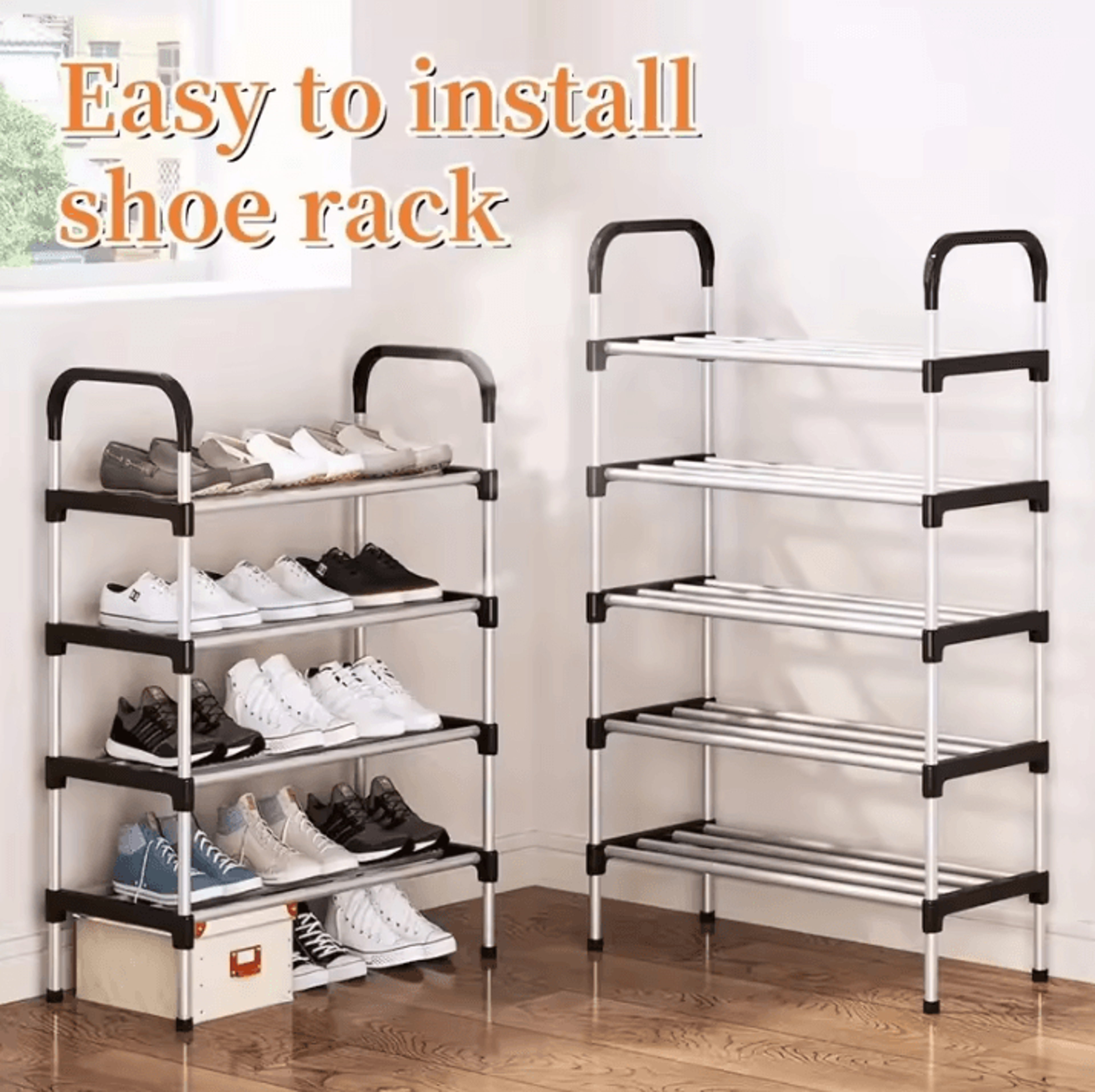 multi-layer dustproof shoe rack – black home shoe cabinet storage with double shelves