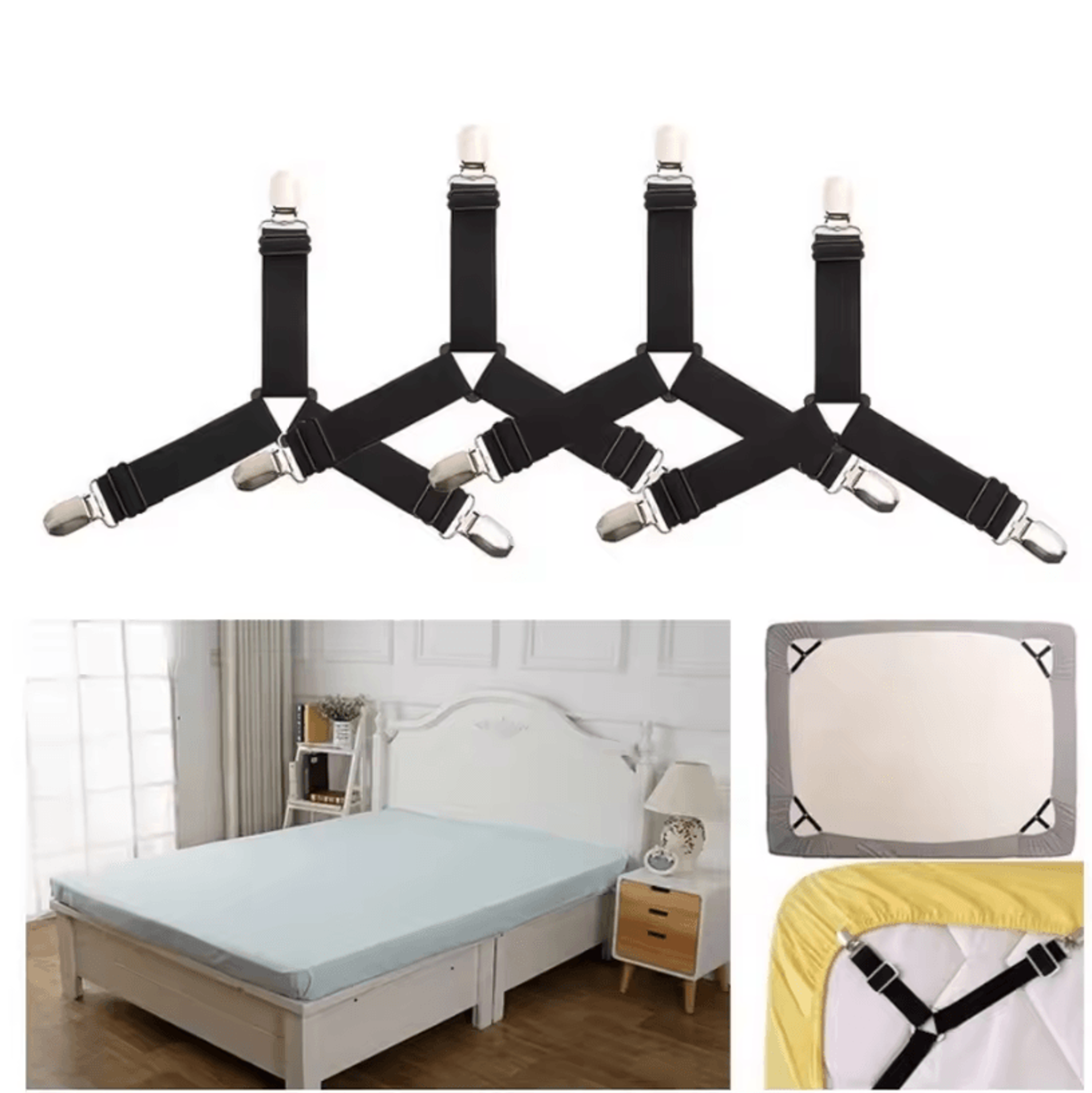 4-piece adjustable bed sheet fasteners – secure mattress cover clip straps