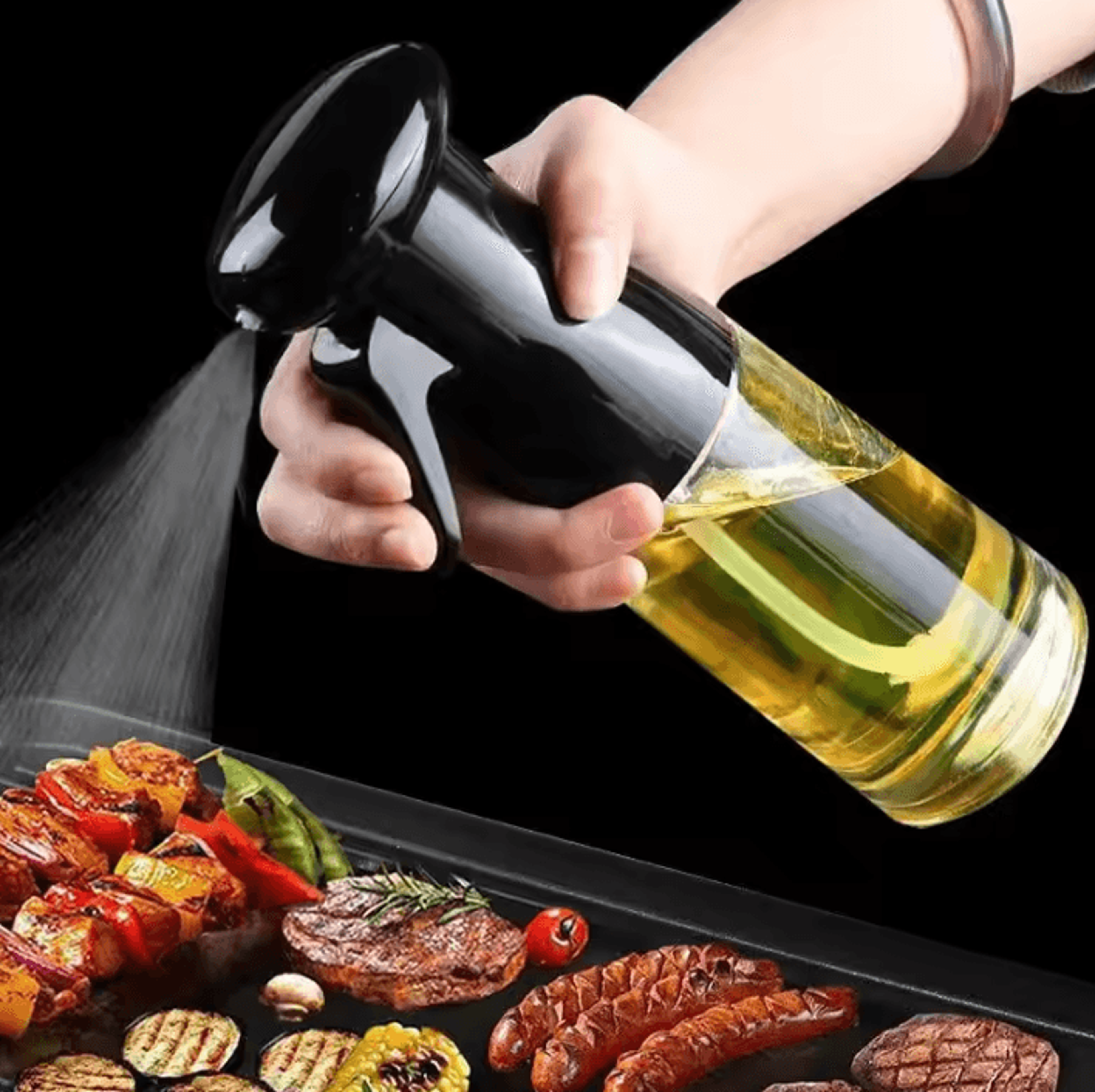 black transparent cooking oil spray bottle – olive oil dispenser for kitchen, bbq, fitness, salad & home cooking