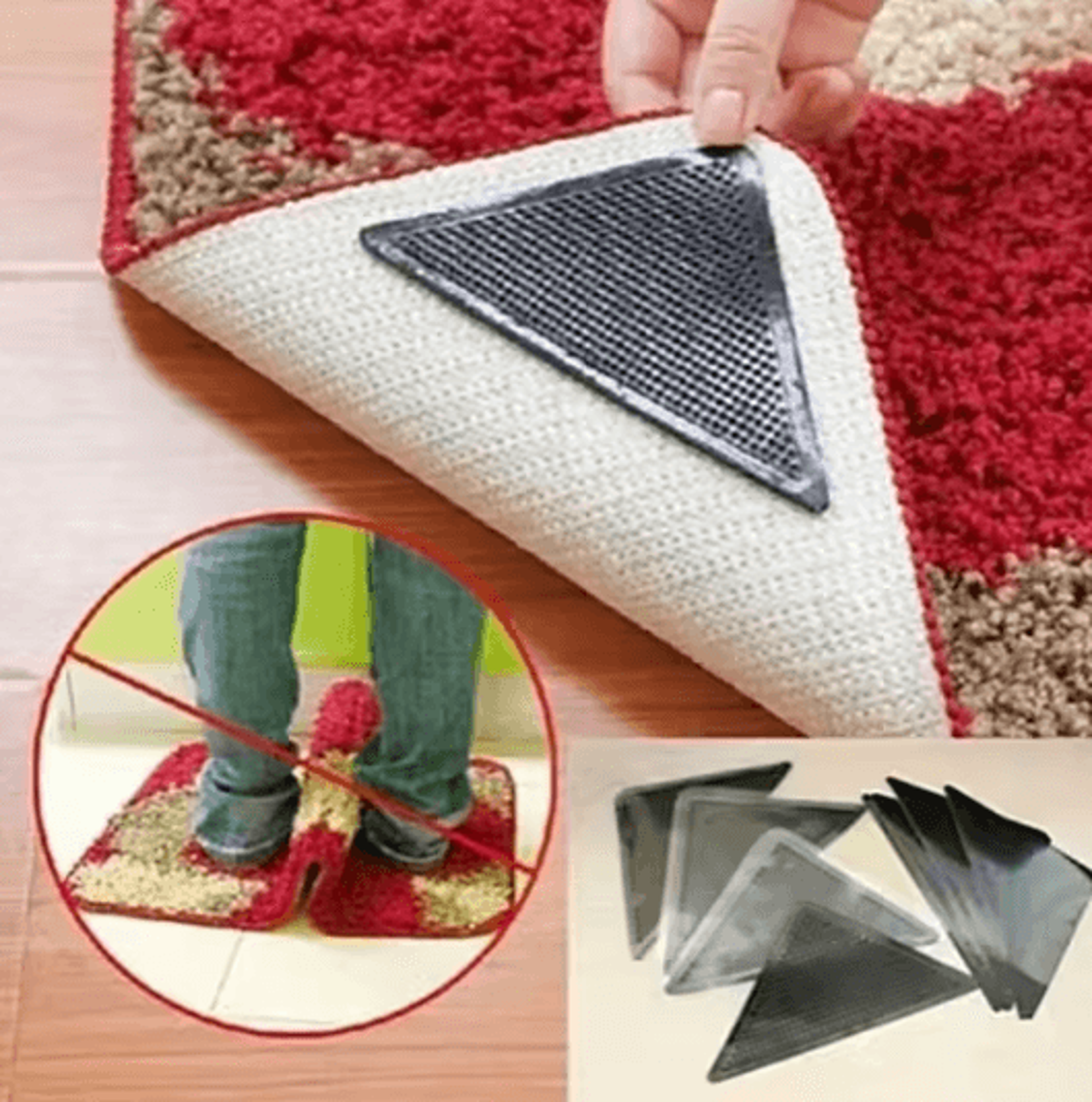 4-piece silicone anti-slip carpet clip set – grip corner mats for home & bathroom