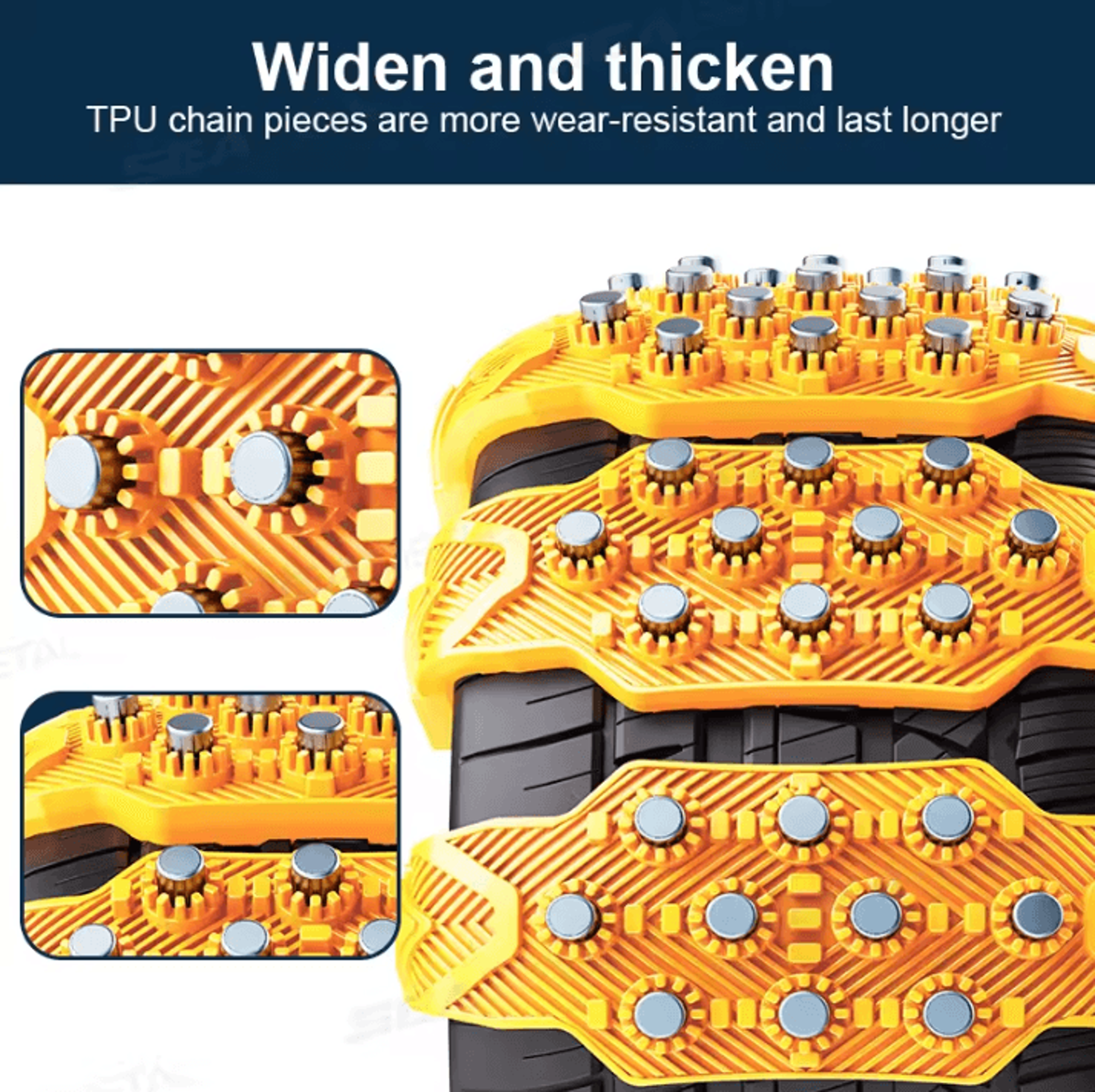 SEAMETAL 4PCS Car Snow Tire Chains  AntiSkid Winter Wheel Cable Belt Traction Kit 3