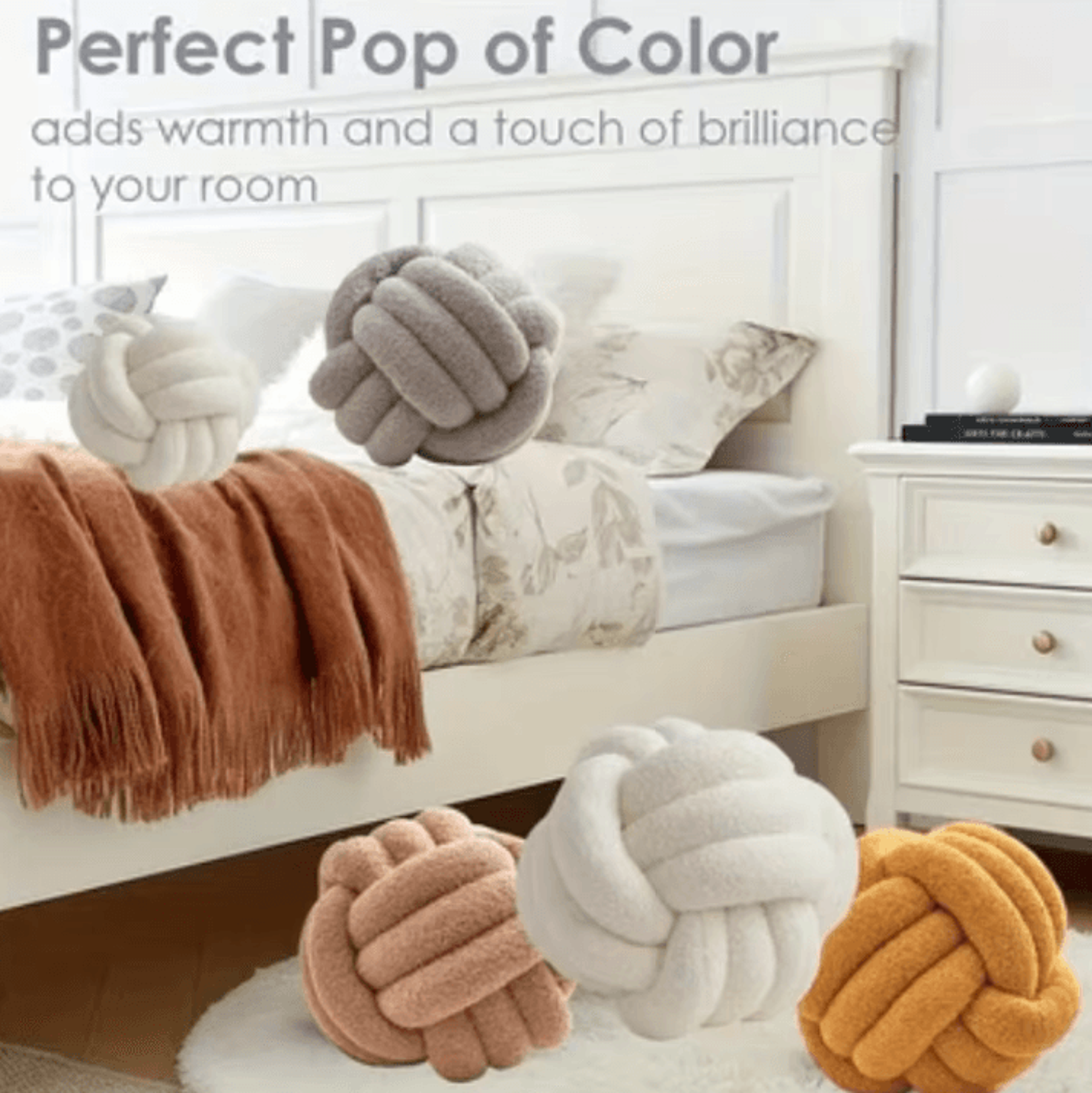 KnotCushion Woven Ball Pillow With Backrest  Decorative Round Knot Cushion For Sofa  Bedroom 1
