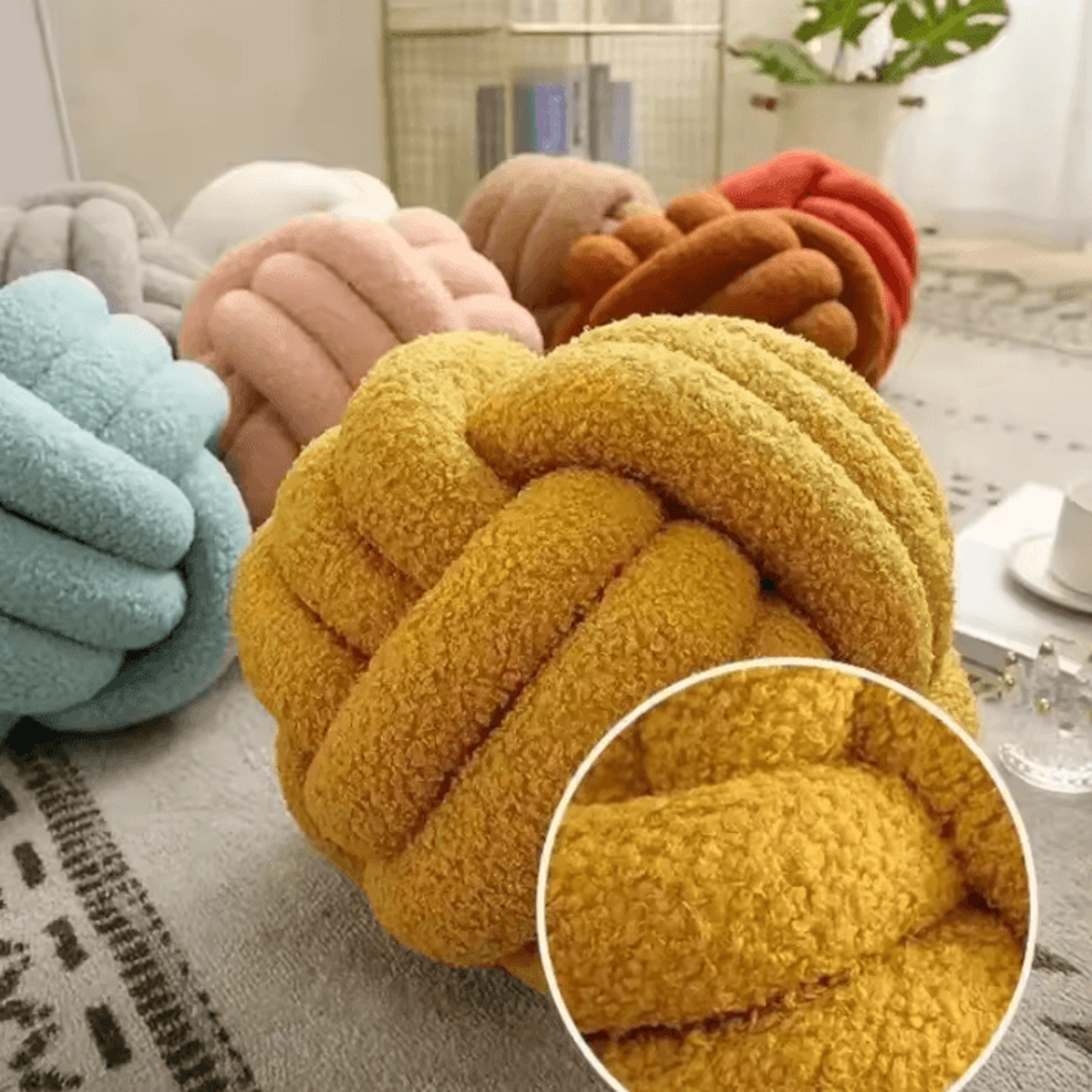 KnotCushion Woven Ball Pillow With Backrest  Decorative Round Knot Cushion For Sofa  Bedroom 2