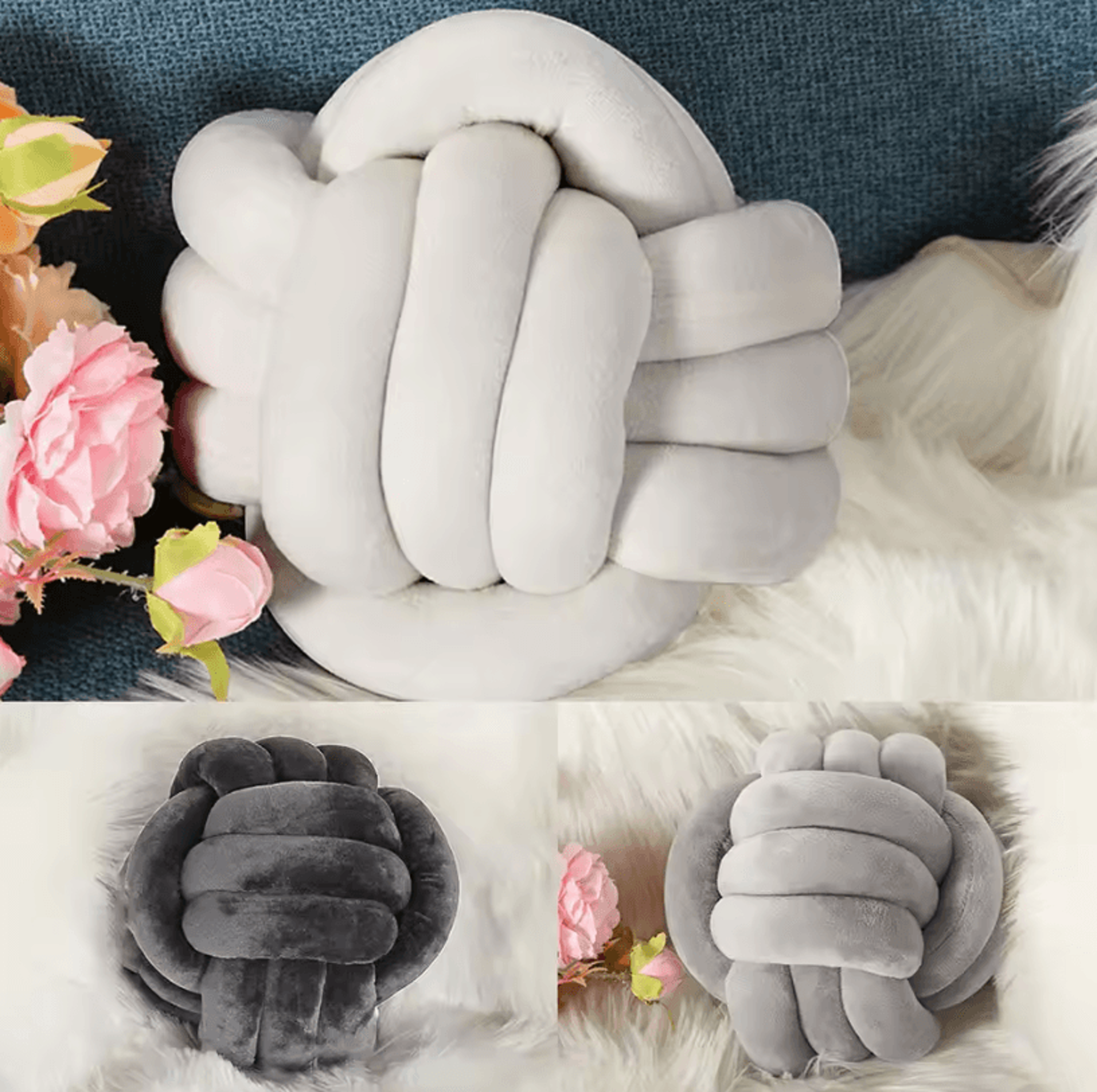 KnotCuddle 8x8Inch Knotted Ball Throw Pillow  UltraSoft HandWoven Plush Cushion For Sofa  Bedroom 2