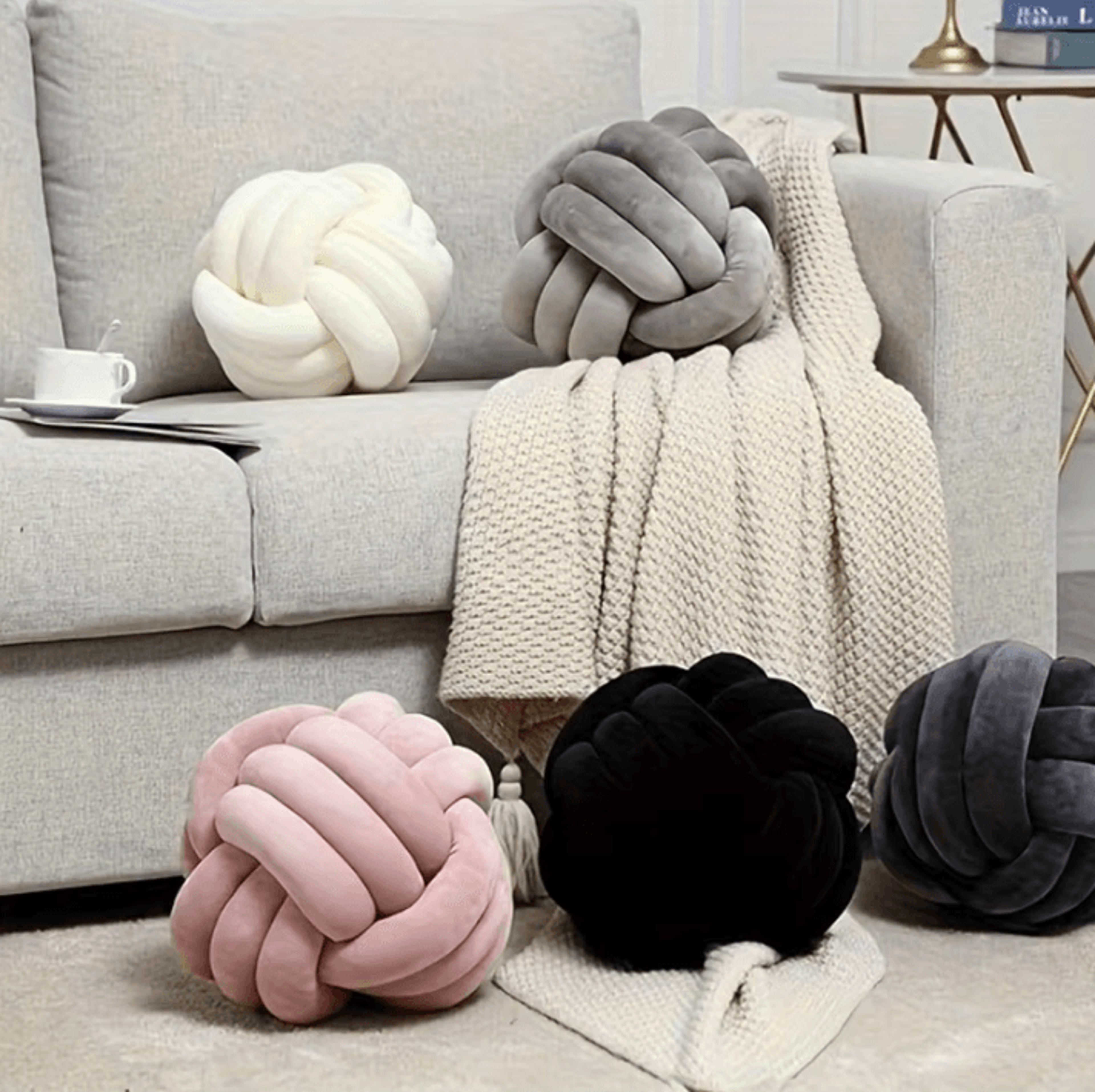 KnotSphere 9x9Inch Knotted Ball Throw Pillow  Plush Round Decorative Cushion For Sofa  Bedroom 2