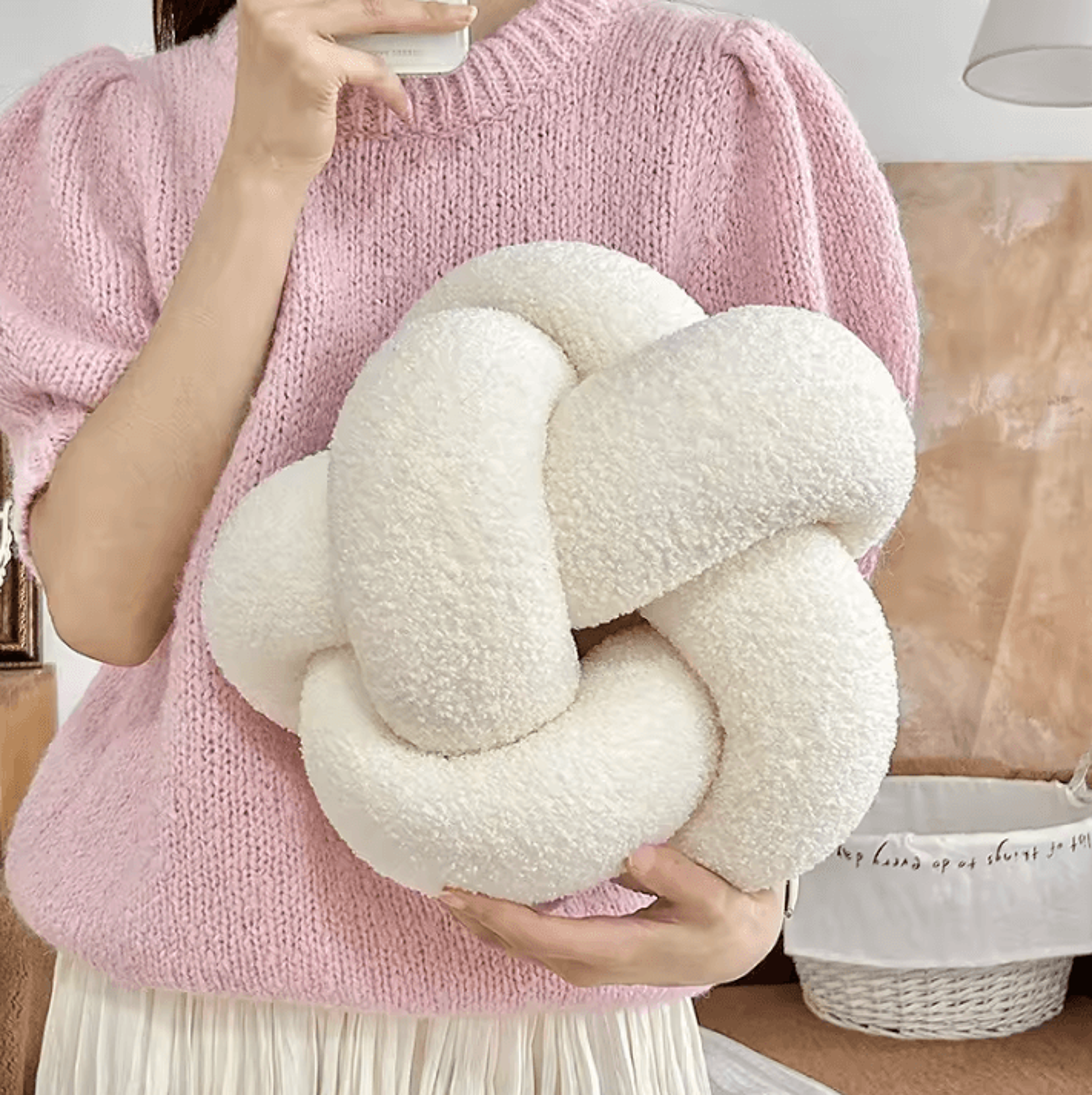 LambKnot Knotted Ball Cushion  Plush Octagonal Throw Pillow For Sofa  Bed Backrest 3