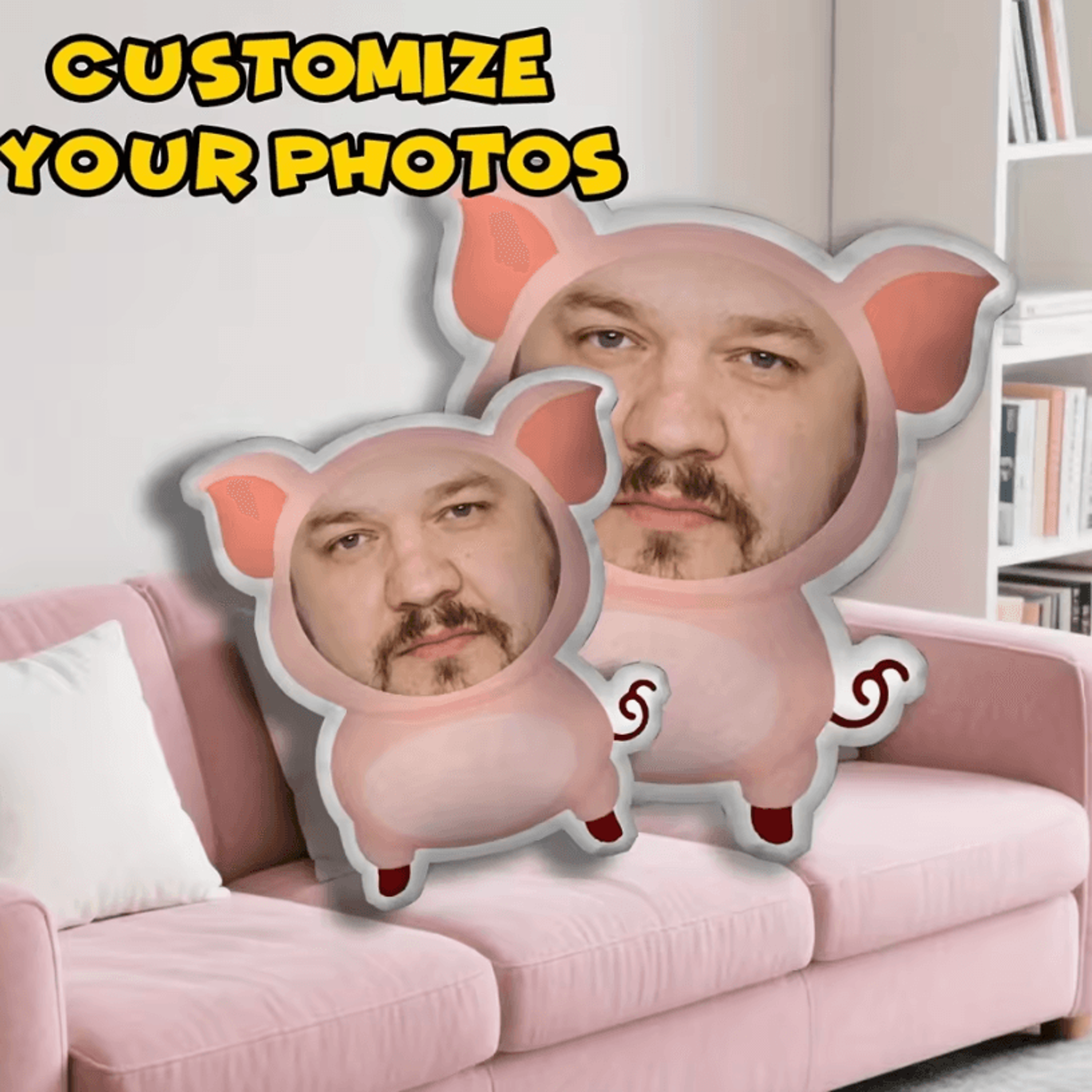 piggyjoy customized face cushion pillow – double-sided pink pig seat & decor pillow gift