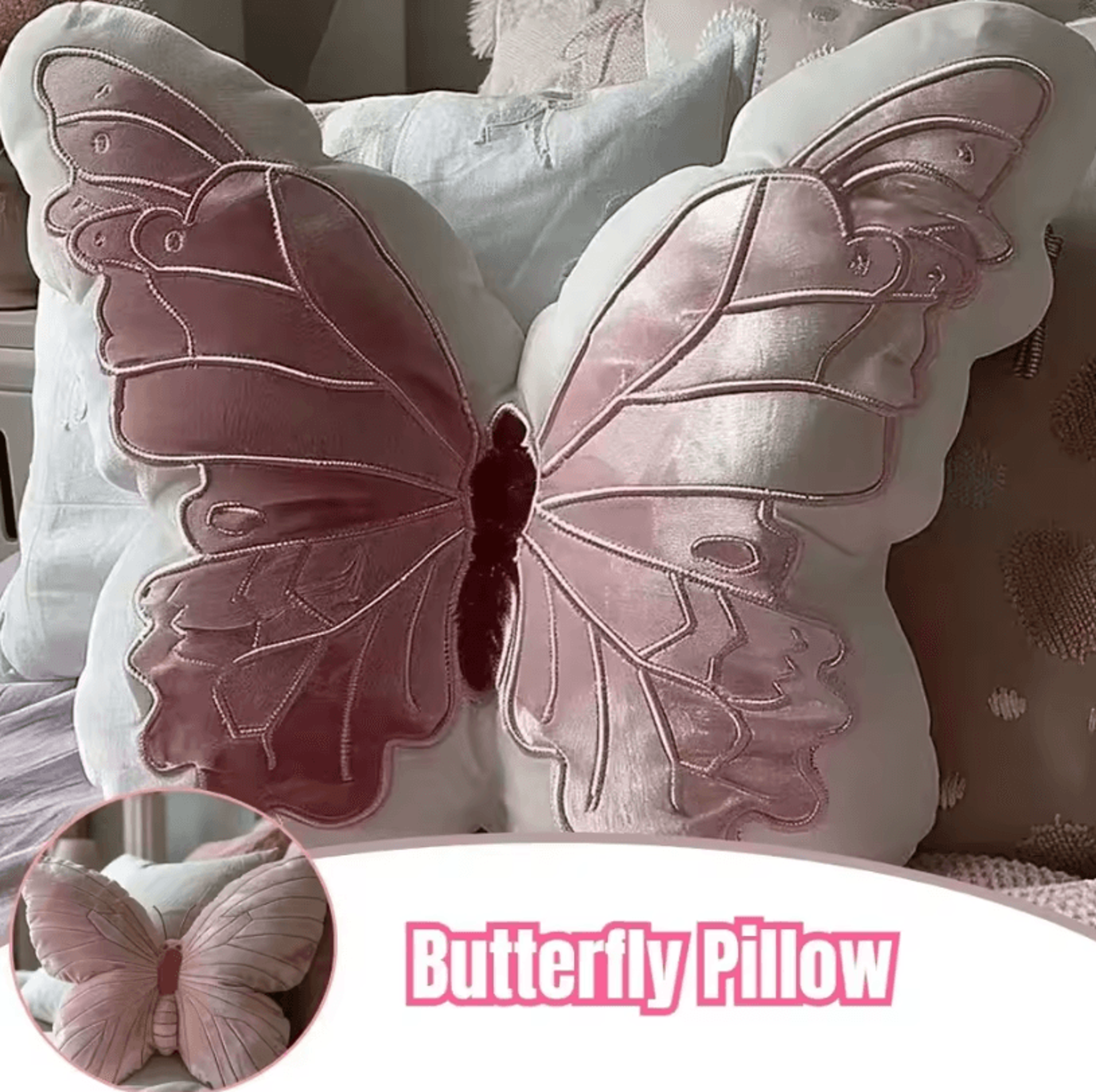 butterflycharm plush butterfly shape pillow – soft pink chair & bedside cushion for home decor