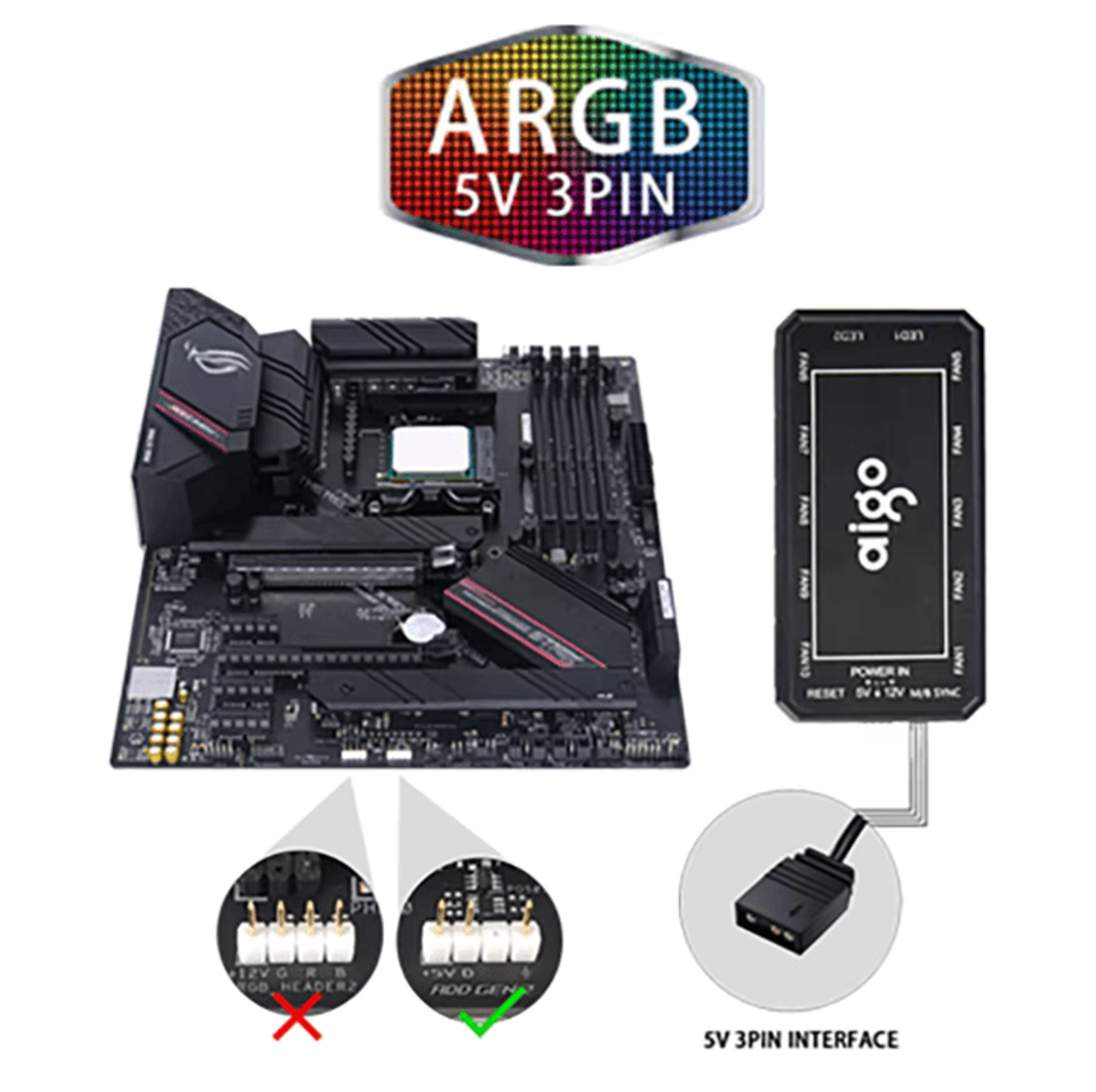 Aigo AR12 120 Mm ARGB PC Case Fan  Adjustable RGB LED Cooling Fan With 6Pin Connector 3