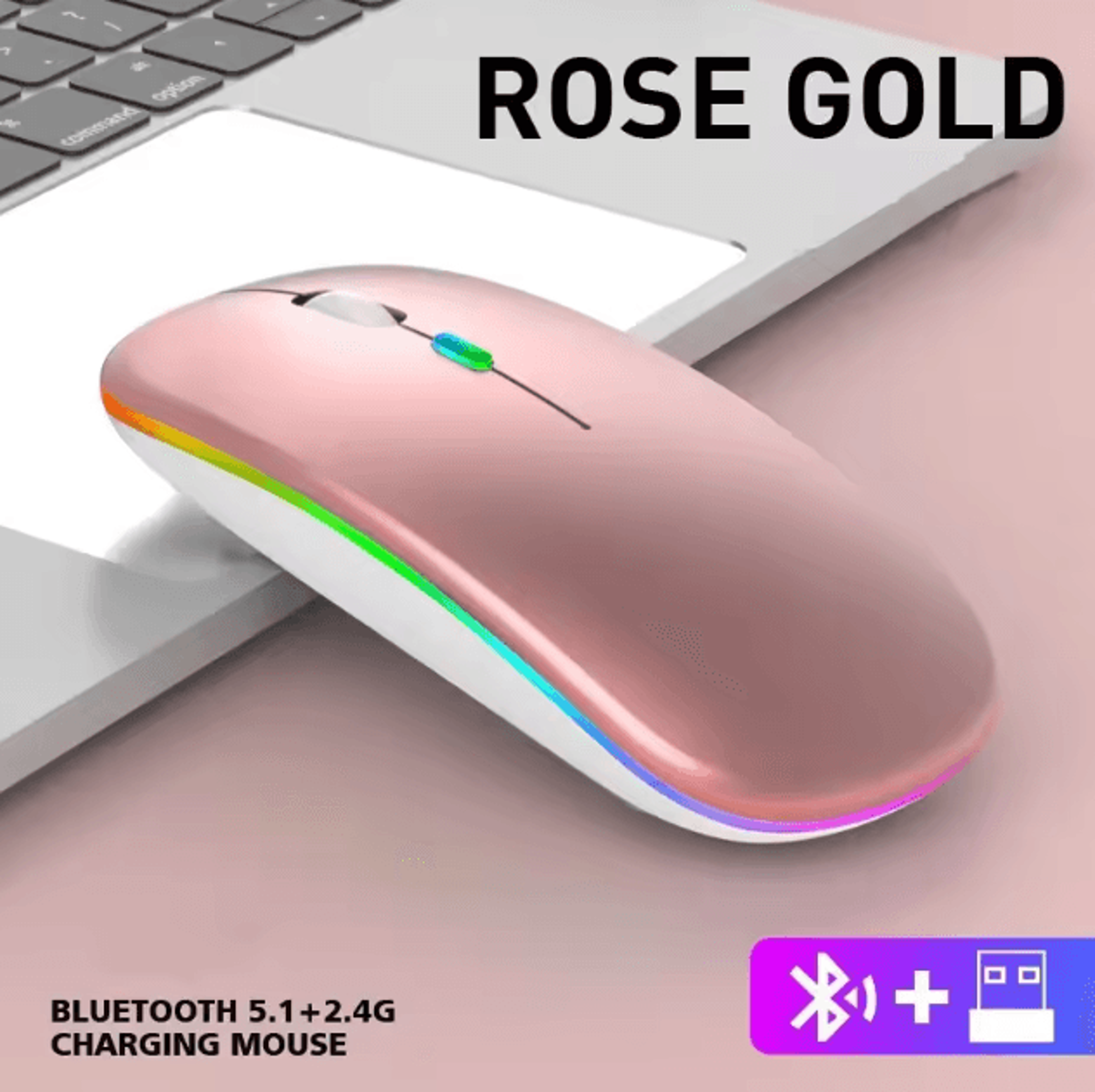 LumiWave 52 Wireless Bluetooth Gaming Mouse  USB Charging  24 GHz Portable Mouse 9