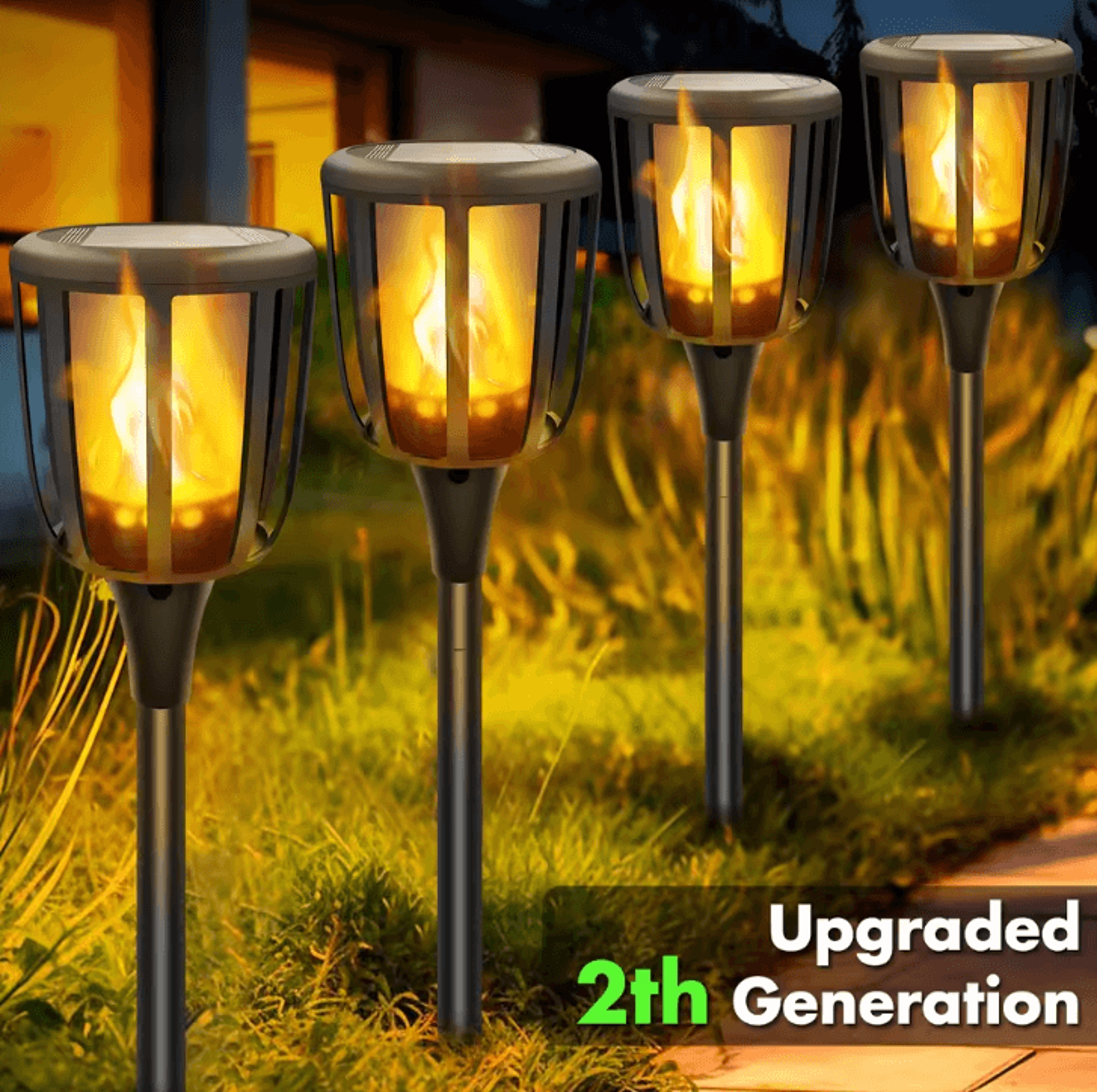 solar flame torch lights outdoor waterproof solar garden and pathway flickering lawn lights