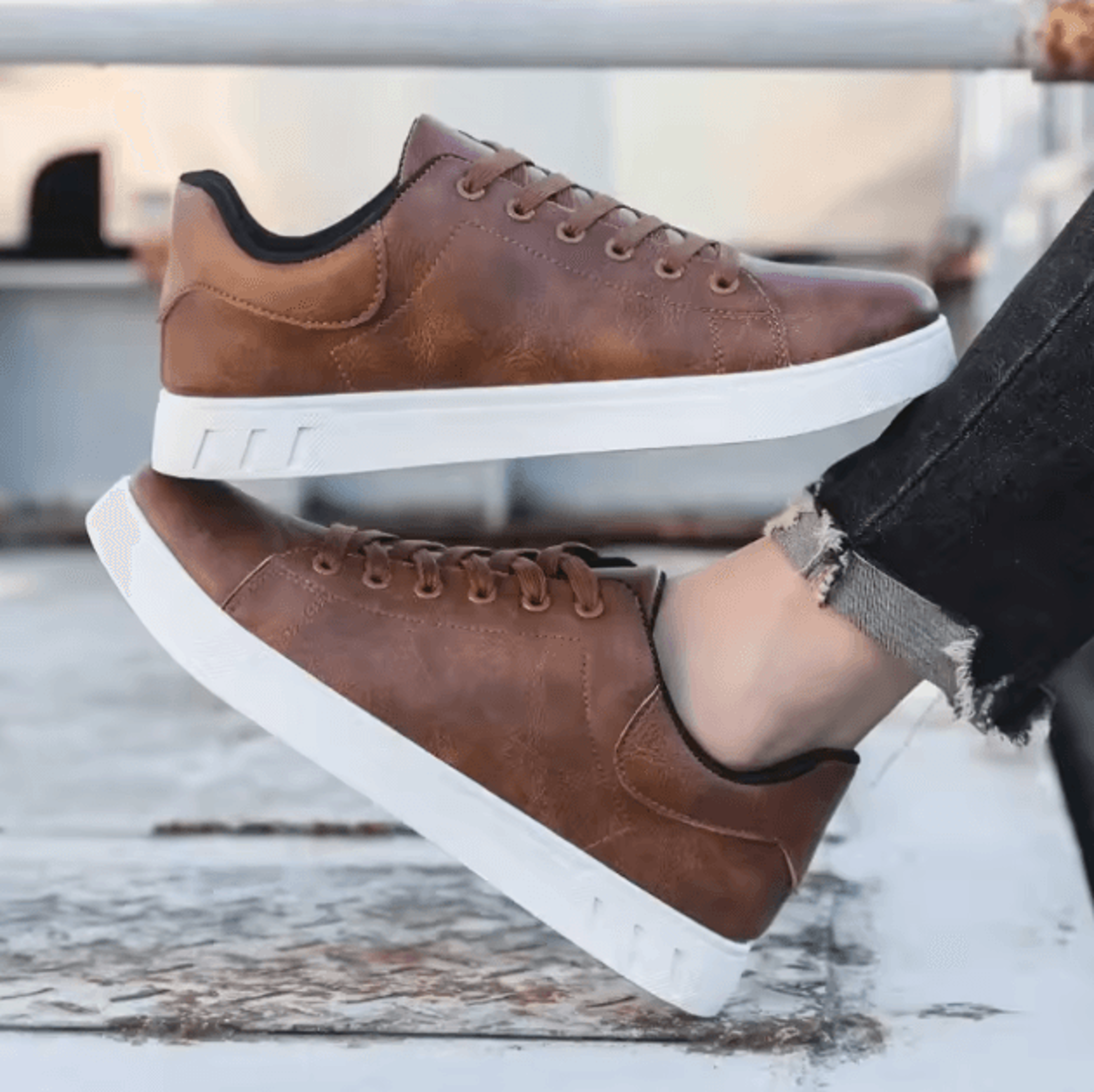 mens casual leather breathable slip on loafers lightweight sneakers british style classic shoes