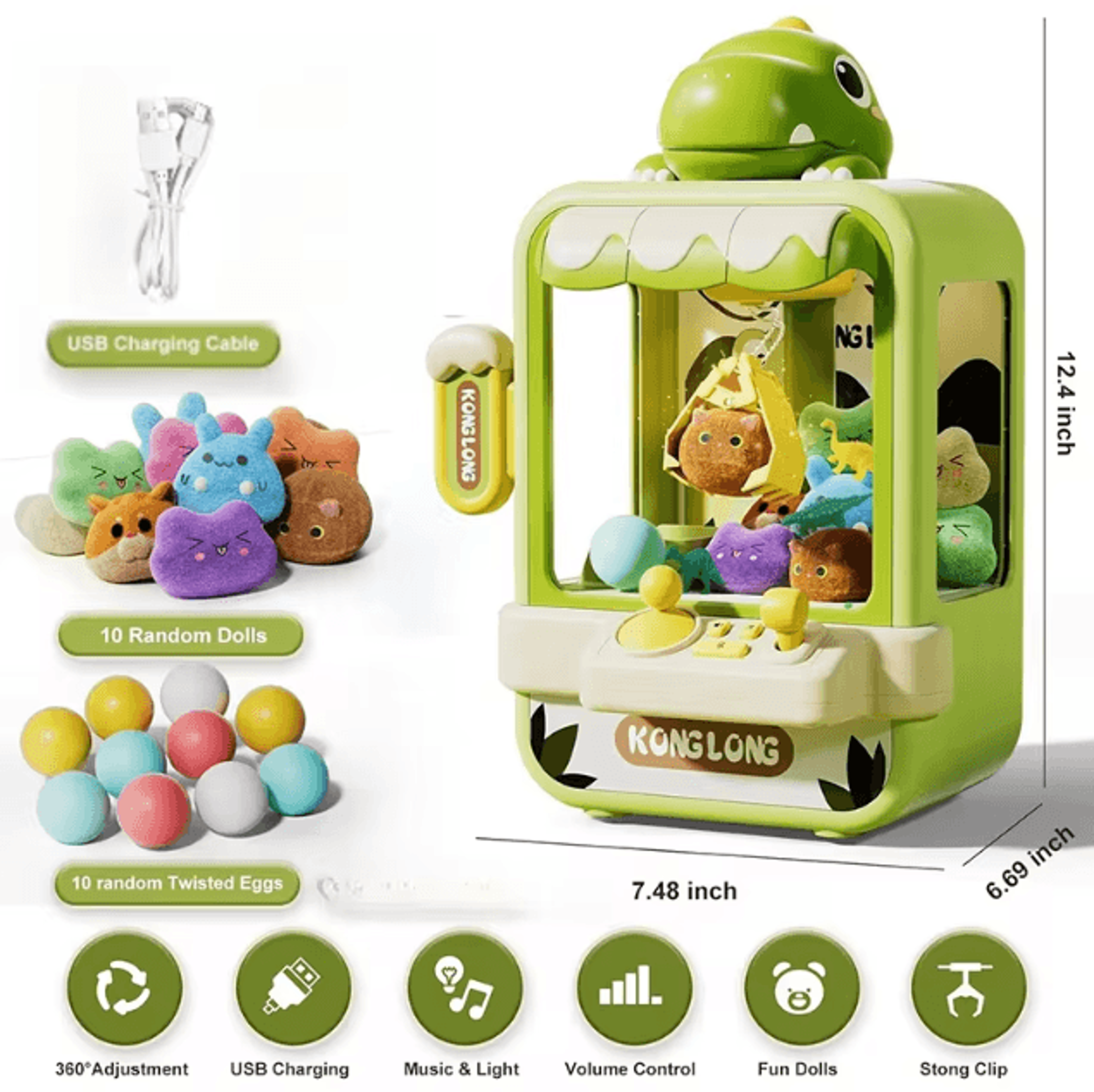 Electronic Dinosaur Claw Machine Game Mini Adjustable Catch Doll Arcade Toy For Kids 5