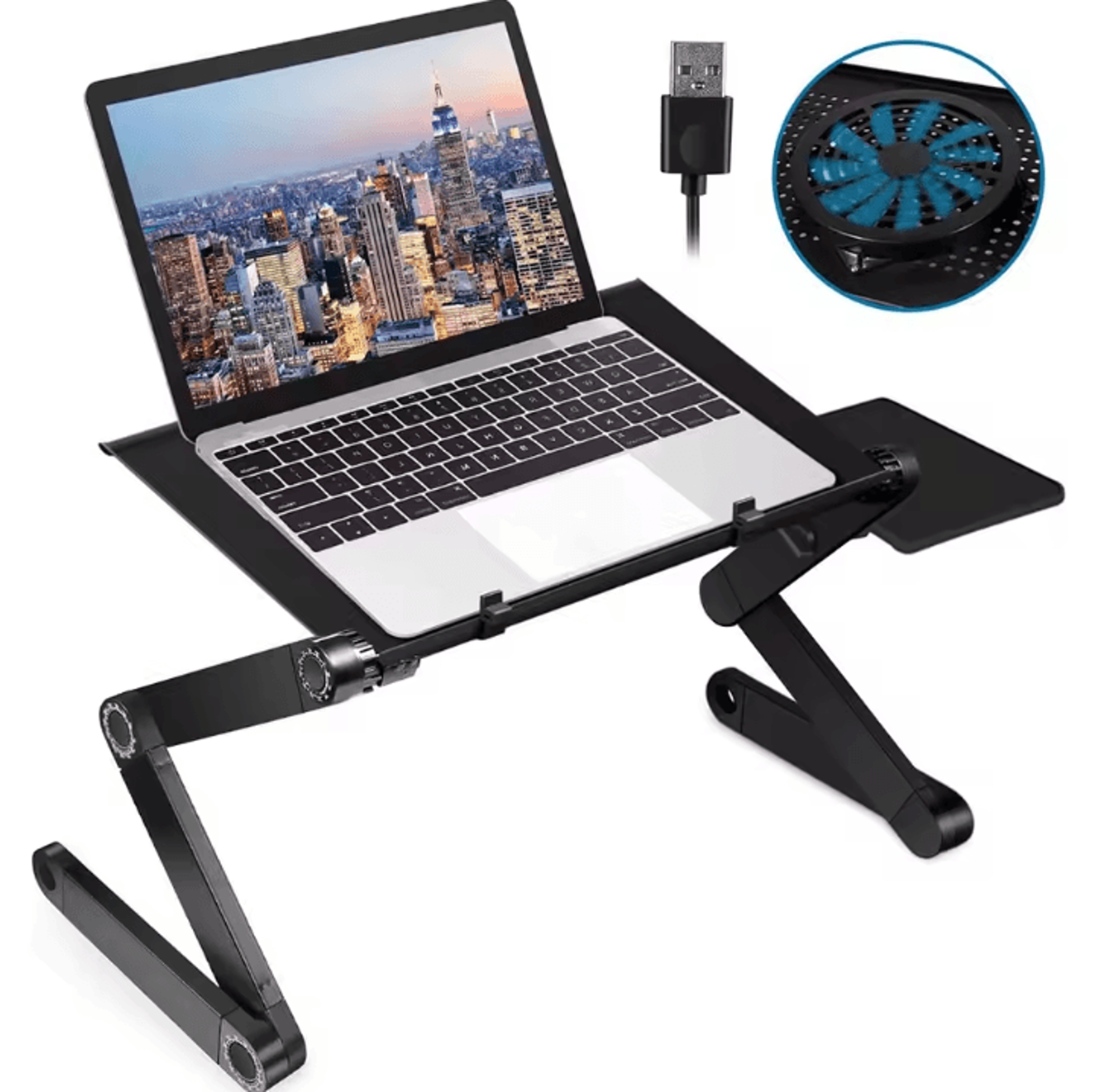 adjustable laptop stand foldable aluminum laptop desk with cooling fan and mouse pad for bed sofa