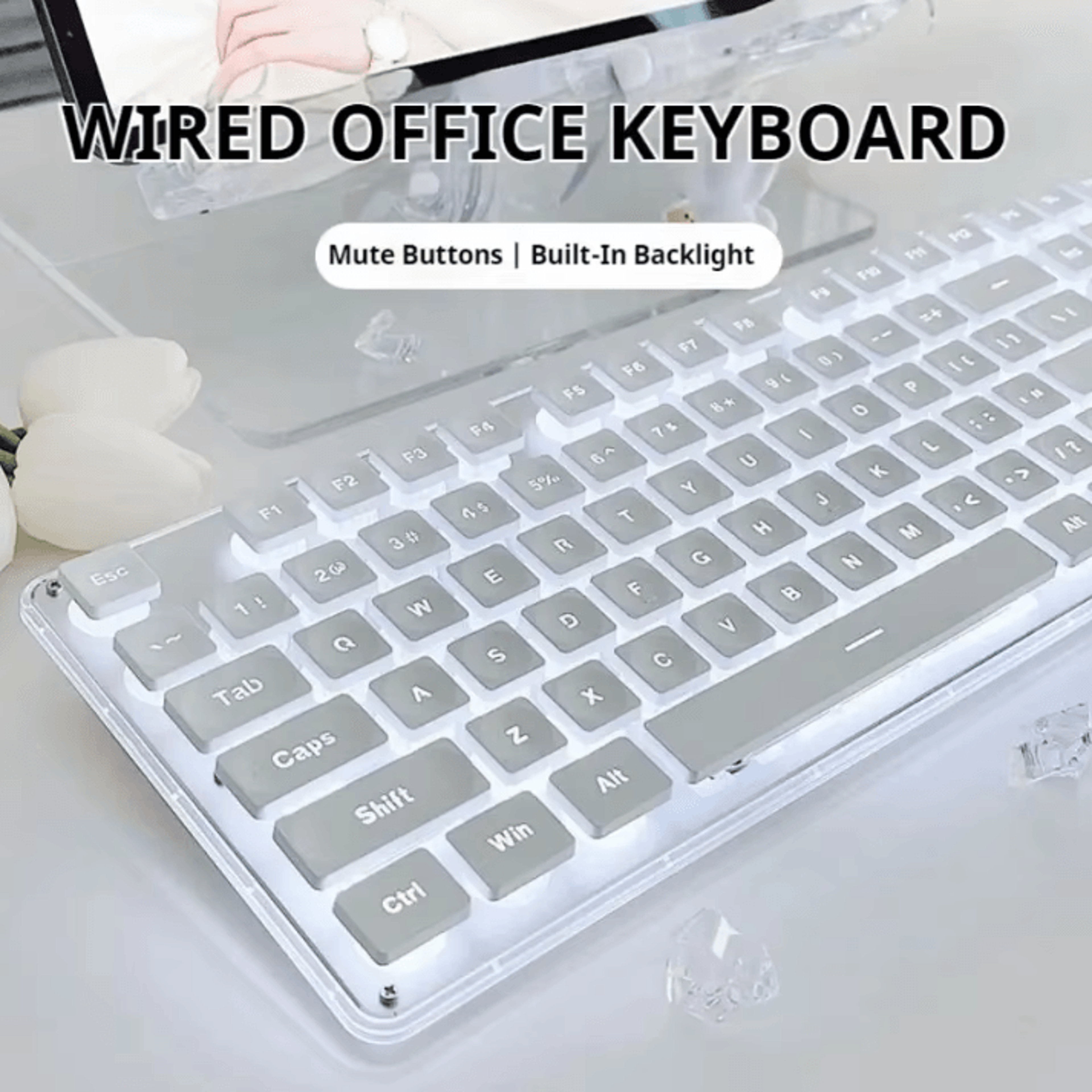 eweadn gx710s office keyboard silent all metal panel with water drop keycaps wired for game and office