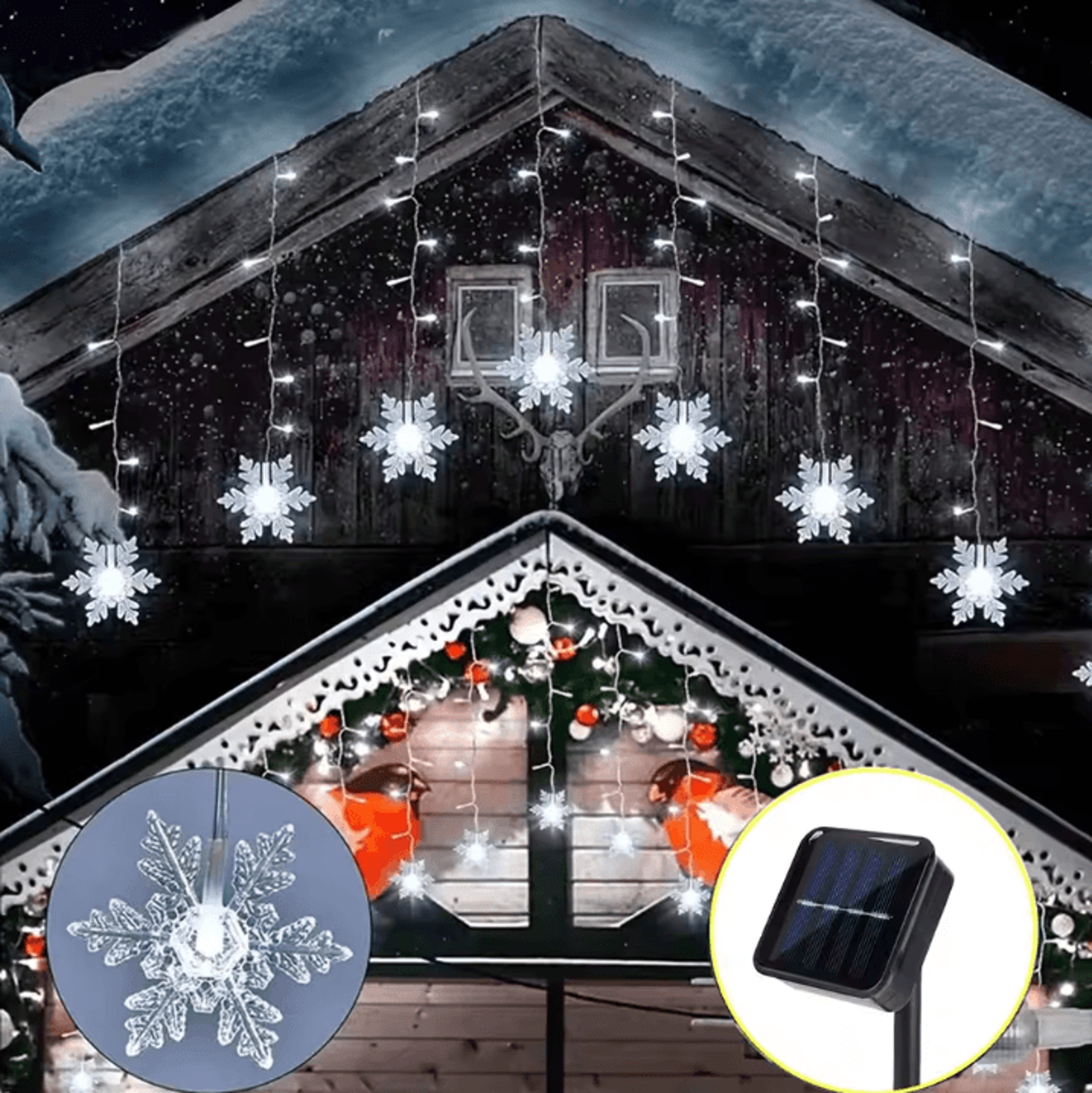 solar powered snowflakes curtain lights 96 led waterproof for christmas wedding and party decoration