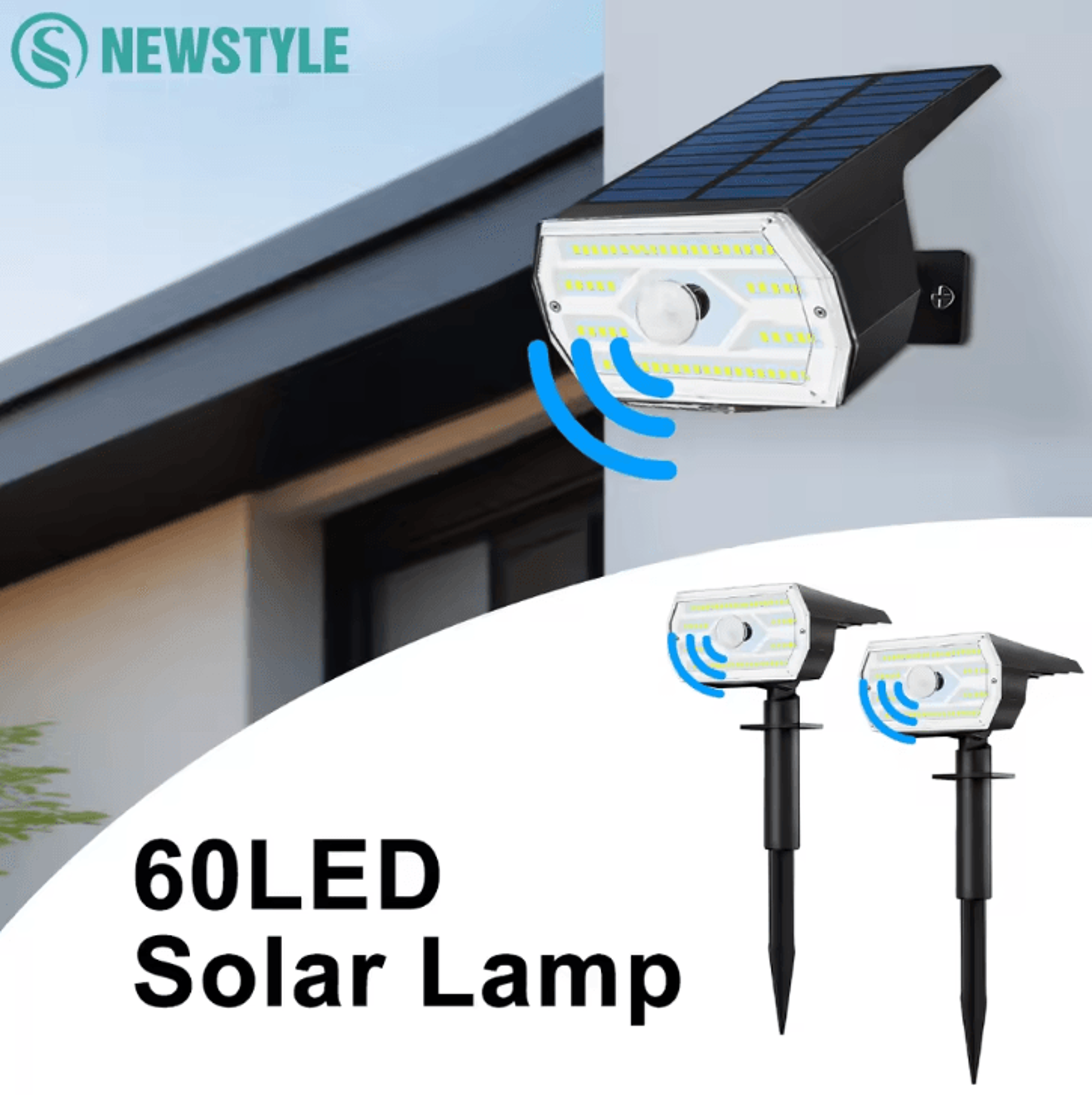 solar 60 led motion sensor outdoor security spotlight – 3-mode waterproof garden light