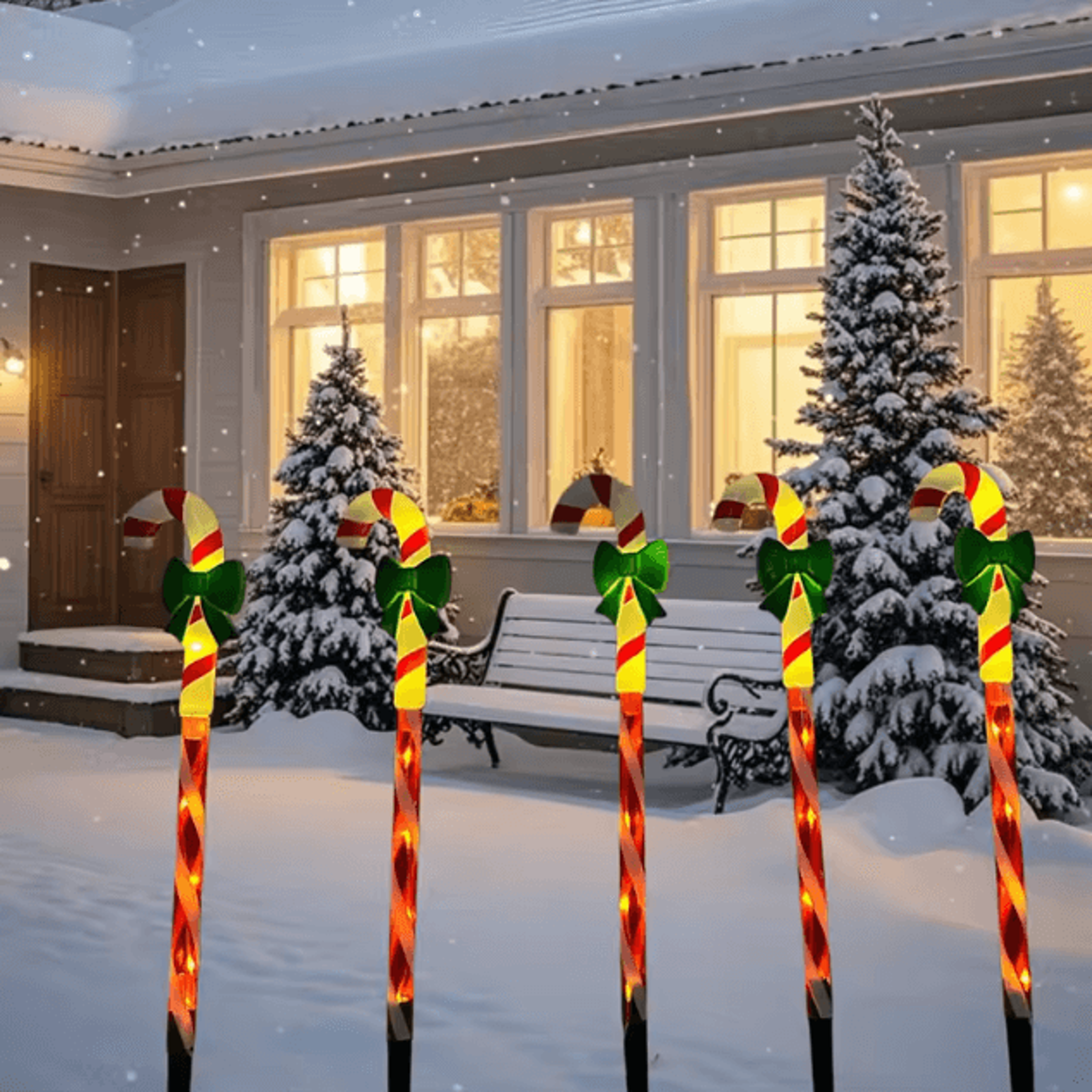 Solar Christmas Candy Cane Pathway Lights  5Pack Outdoor Yard  Lawn Decor 2