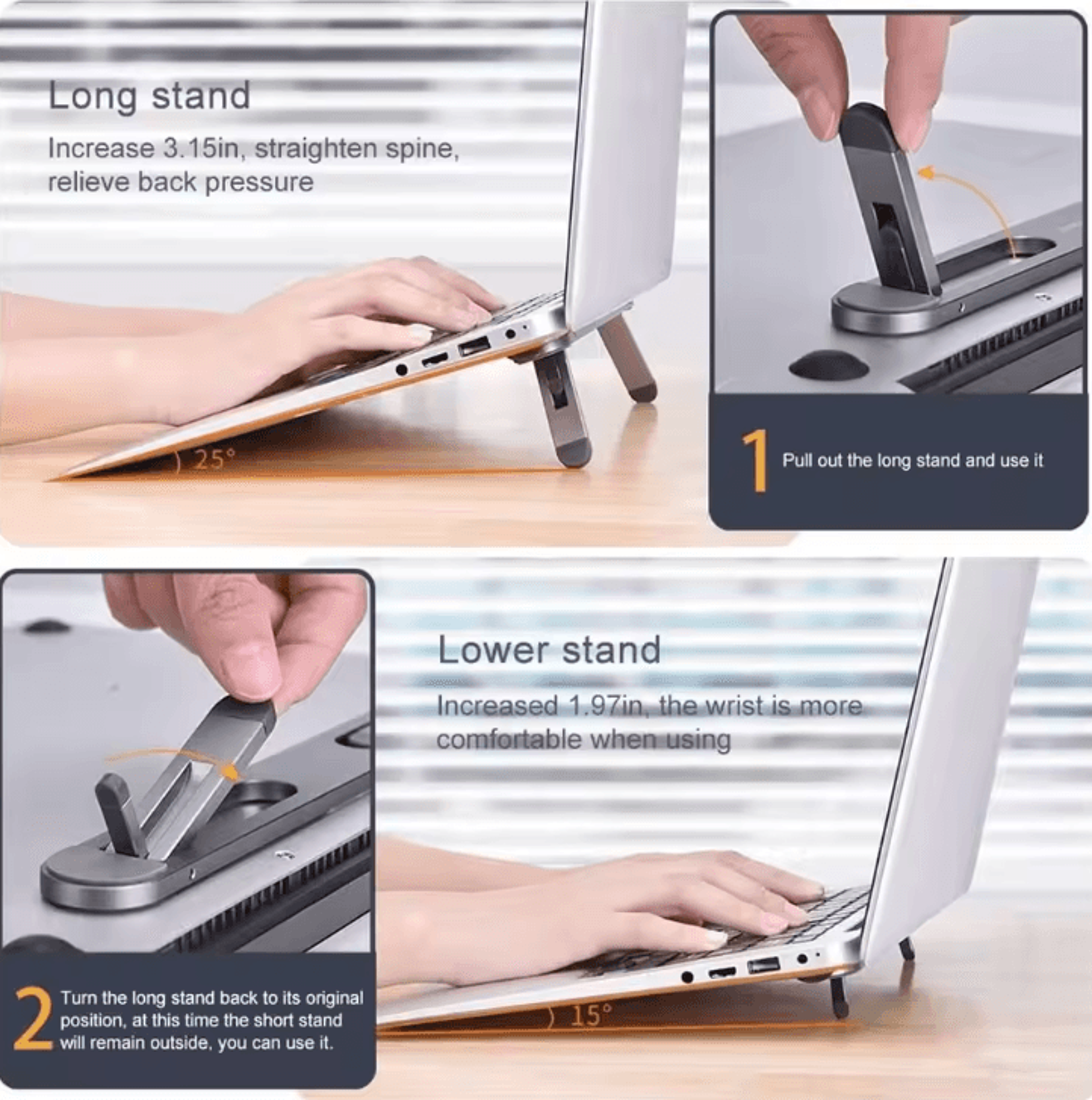 Invisible Folding Laptop Legs Universal Stand For MacBook Dell HP Lenovo Samsung 3