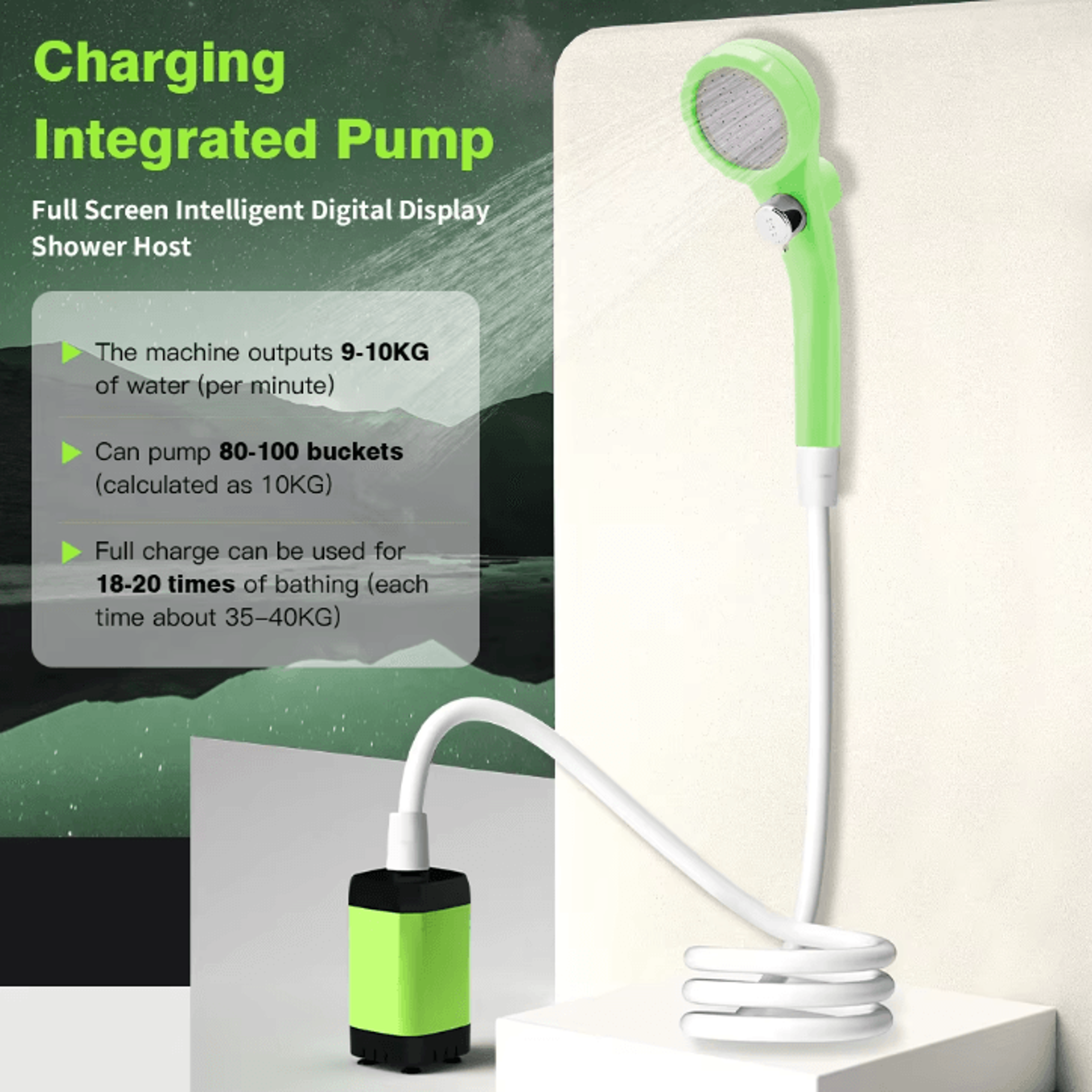 Camping Outdoor Shower Pump With Digital Display  Portable RV And Travel Shower Kit 6000mAh 1