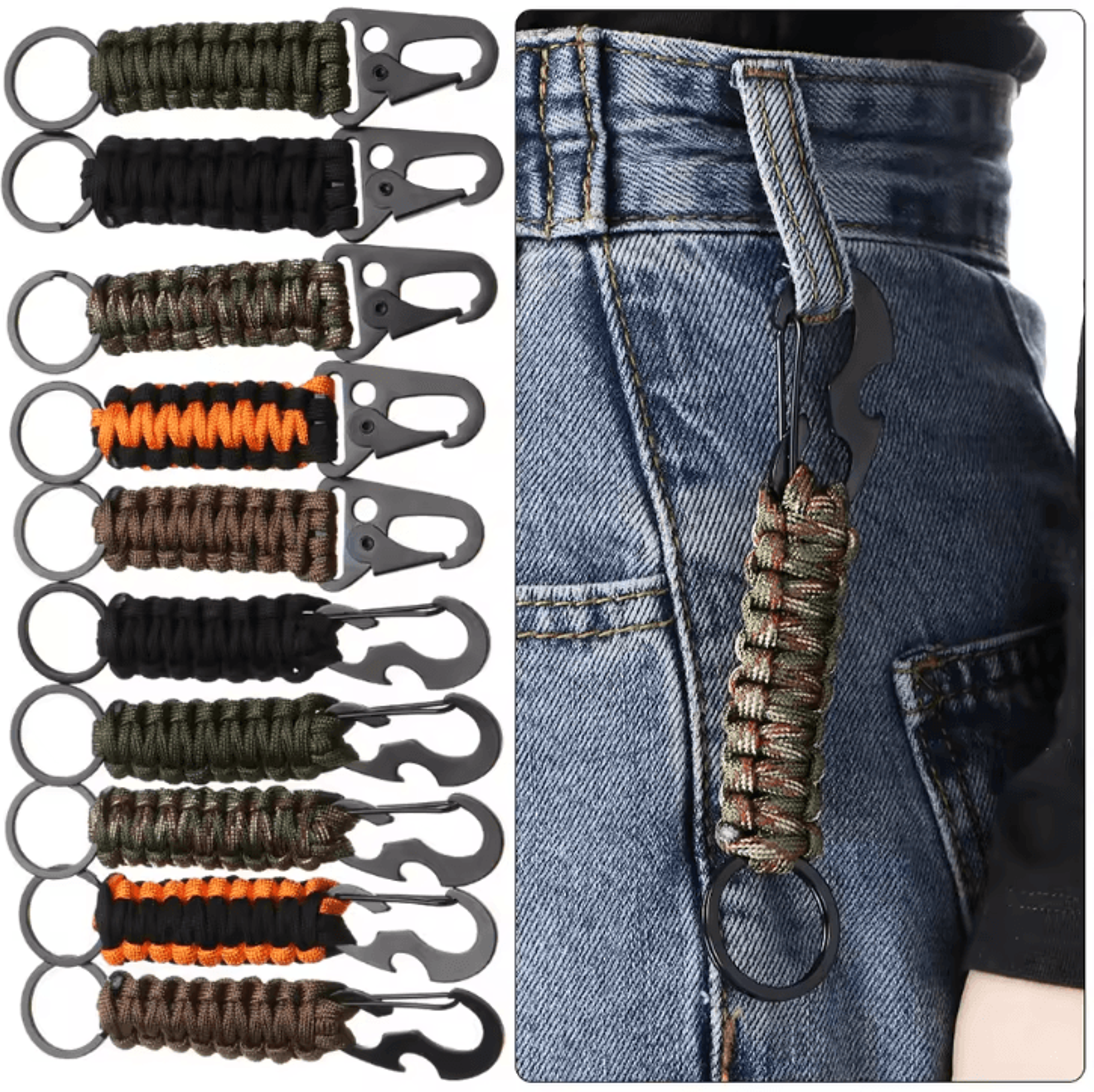 MultiTool Paracord Survival Keychain  Carabiner Rope  Emergency Gear For Outdoor Camping  Everyday  1