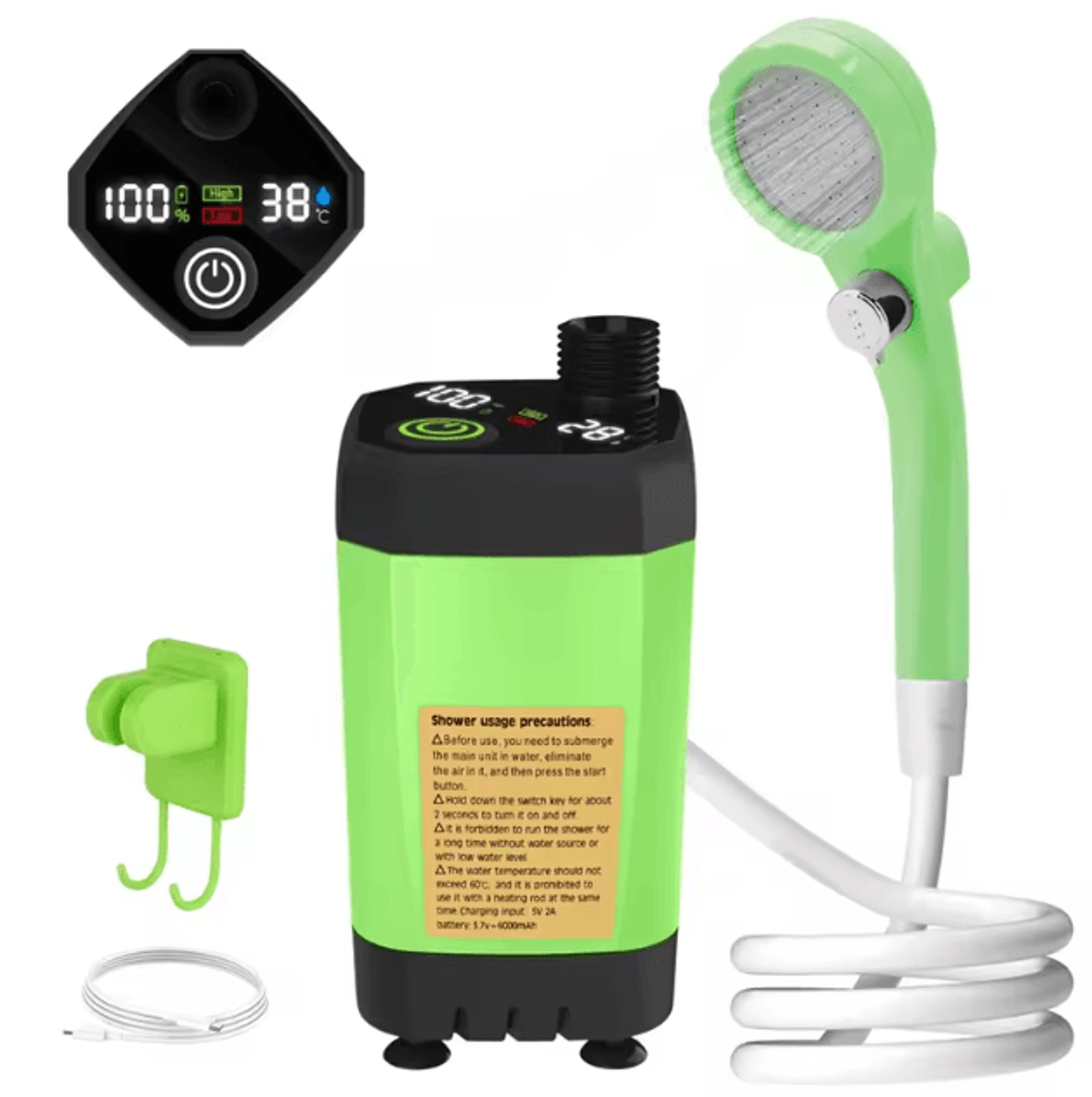 Portable Camping Shower Pump  6000mAh Rechargeable Outdoor Shower Kit With Digital Display 7