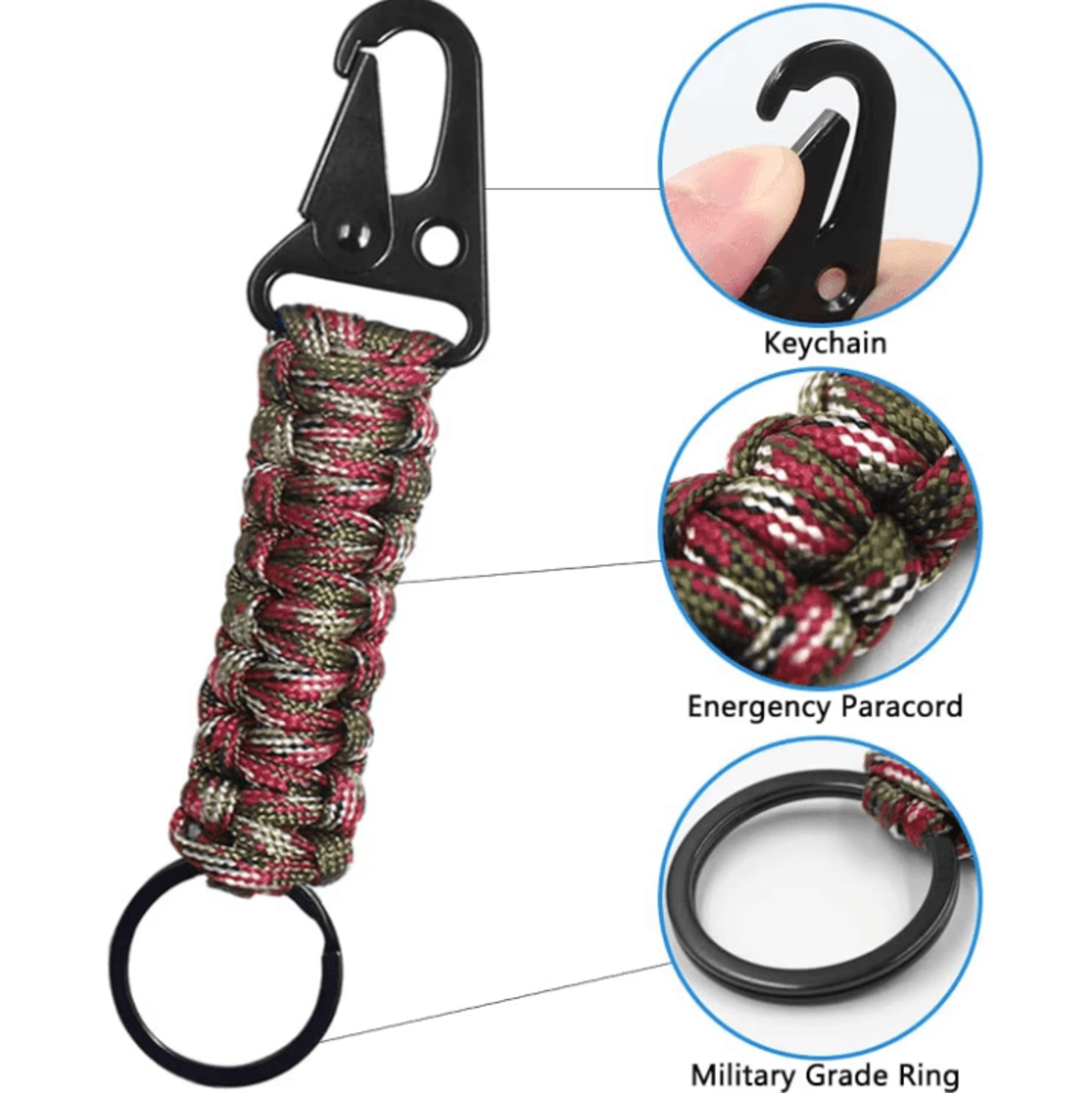 HeavyDuty Paracord Keychain With Carabiner  Military Braided Survival Keychain Lanyard For Camping  3