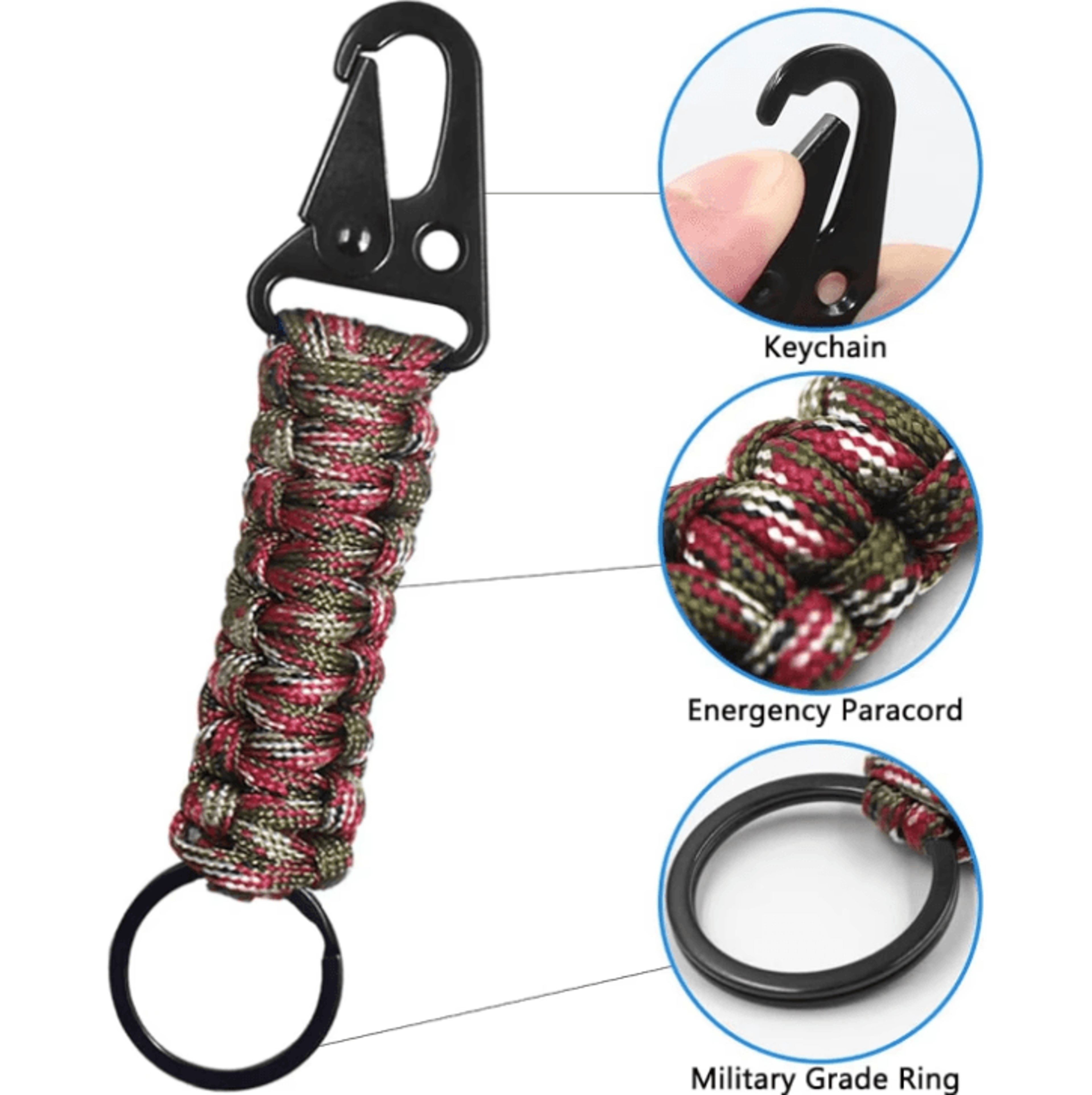 Military Paracord Keychain Carabiner  Braided Paracord Survival Keychain With Bottle Opener For Cam 2