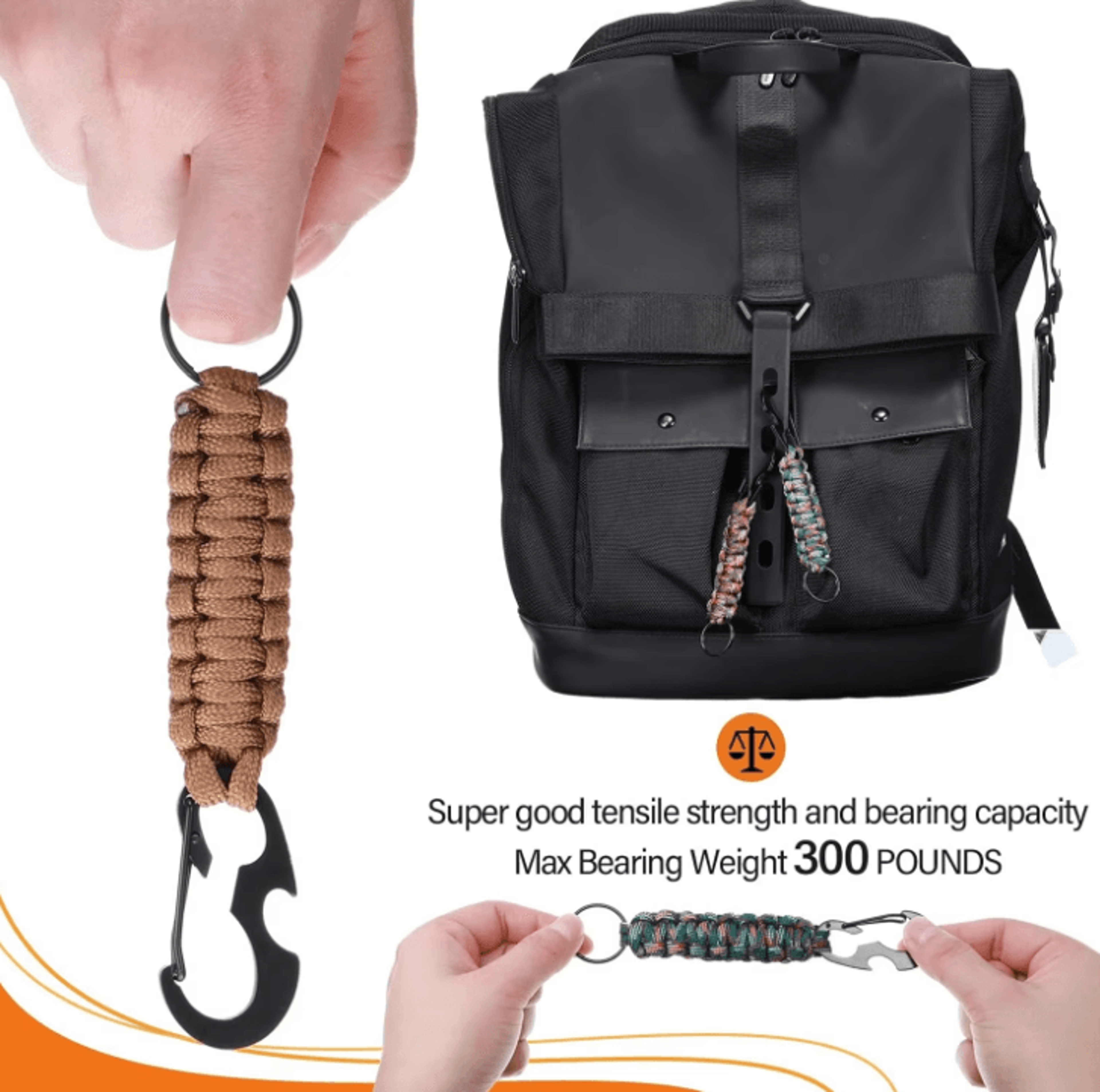 Military Paracord Keychain Carabiner  Braided Paracord Survival Keychain With Bottle Opener For Cam 4