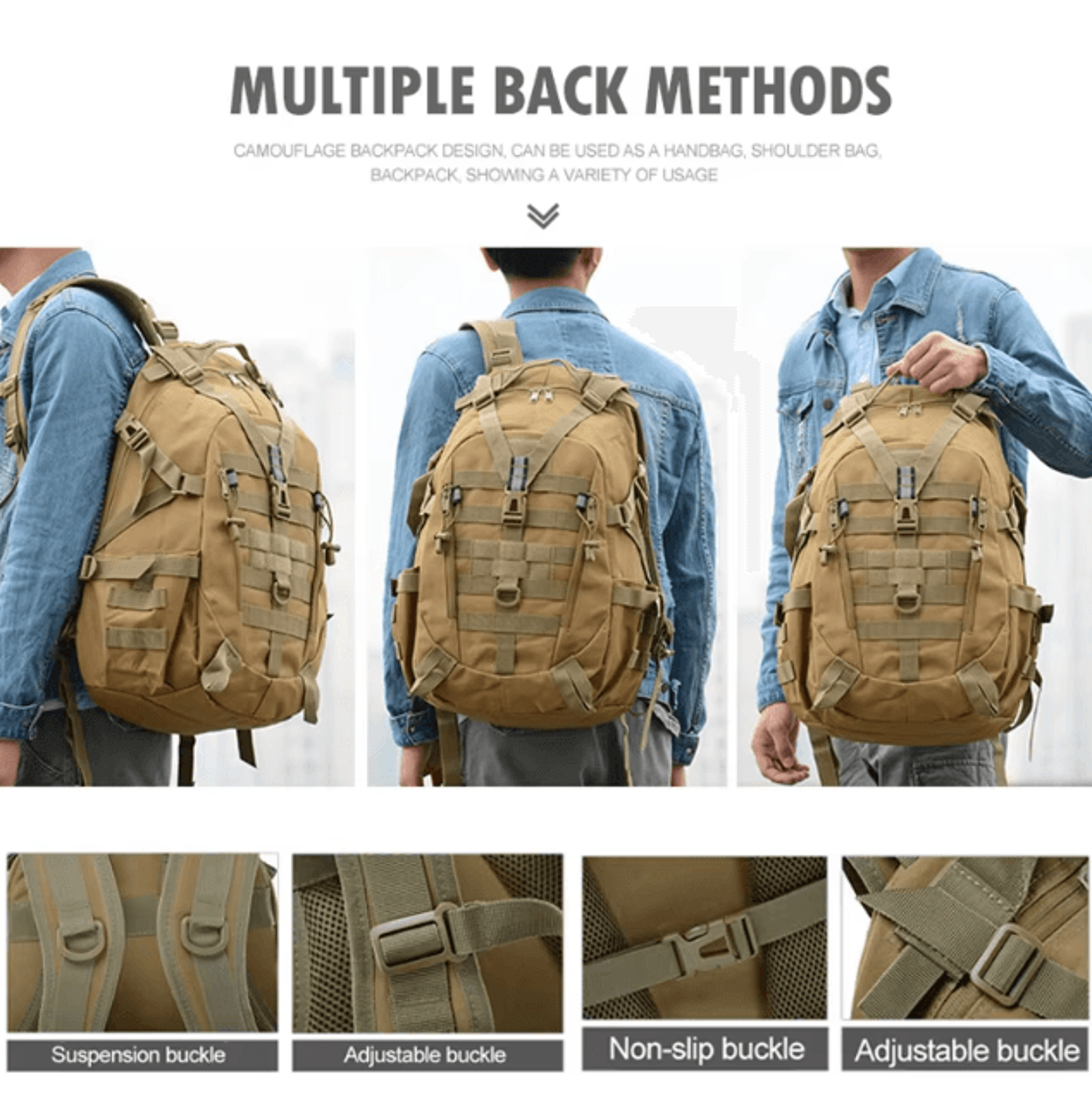 30-40l tactical molle camping backpack – reflective outdoor hiking rucksack for travel, climbing & fishing
