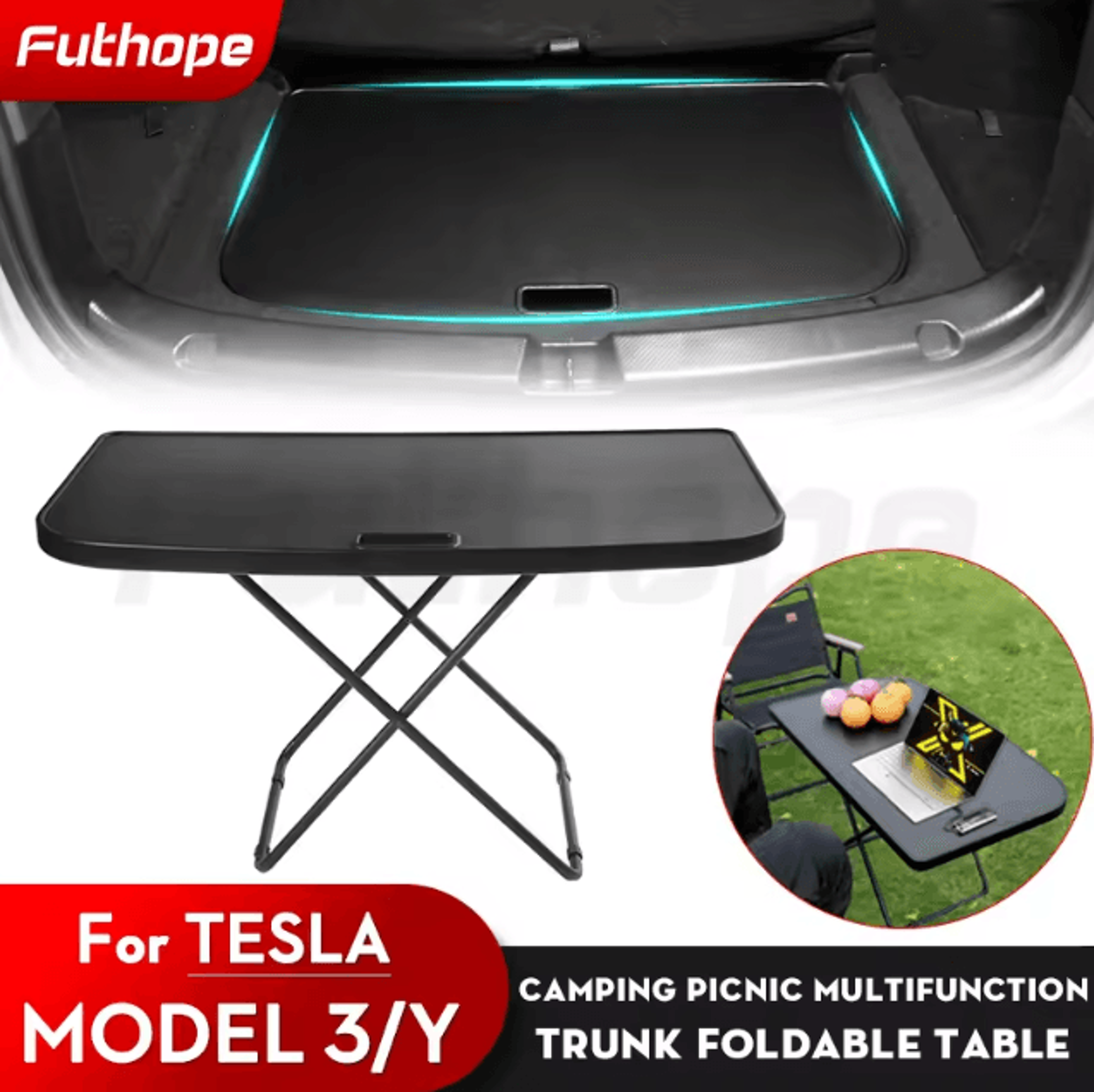 futhope tesla model y trunk picnic table portable tesla trunk folding desk for camping travel work rest 2018–2024