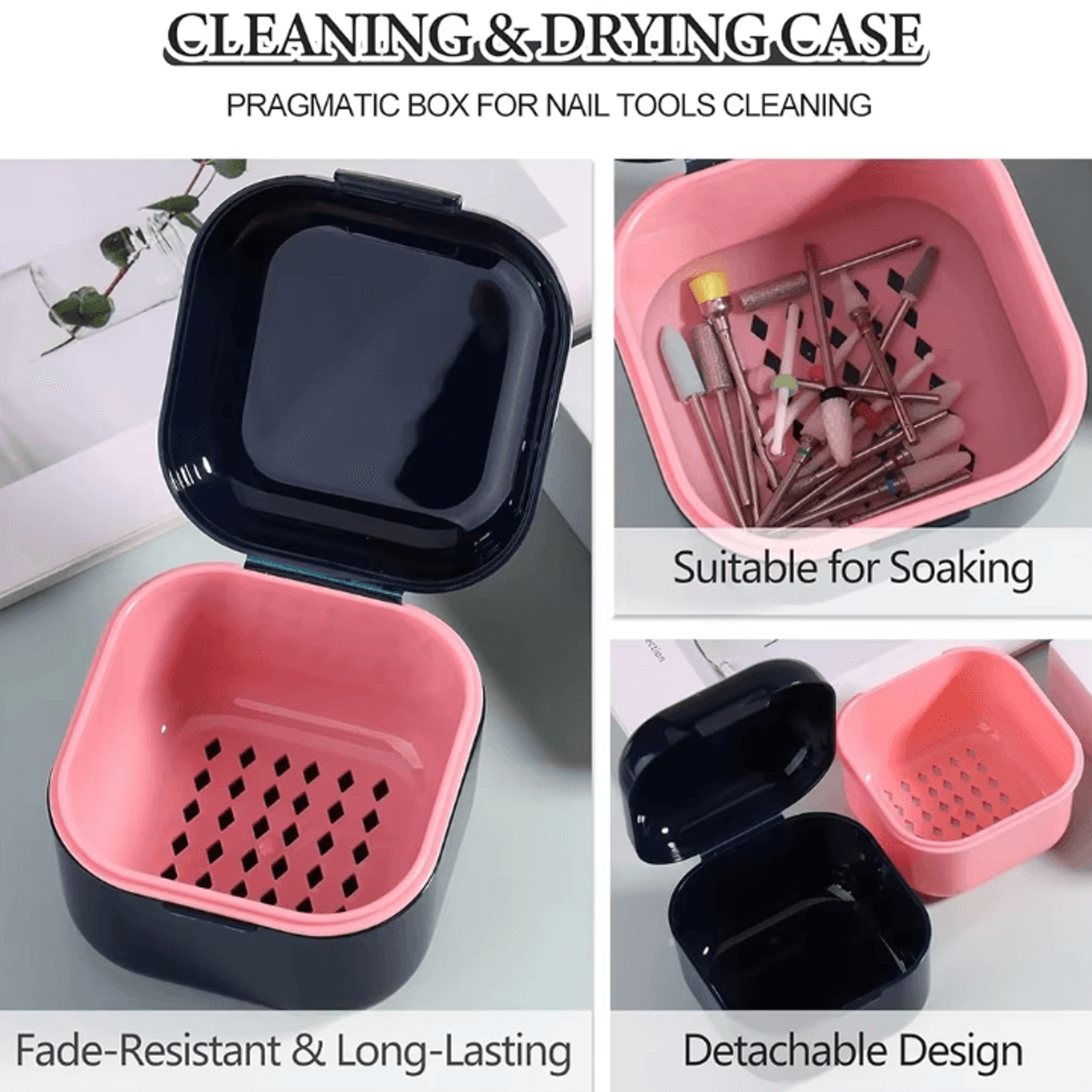 portable nail tool sterilizer box with soaking tray – manicure drill bit cleaning container