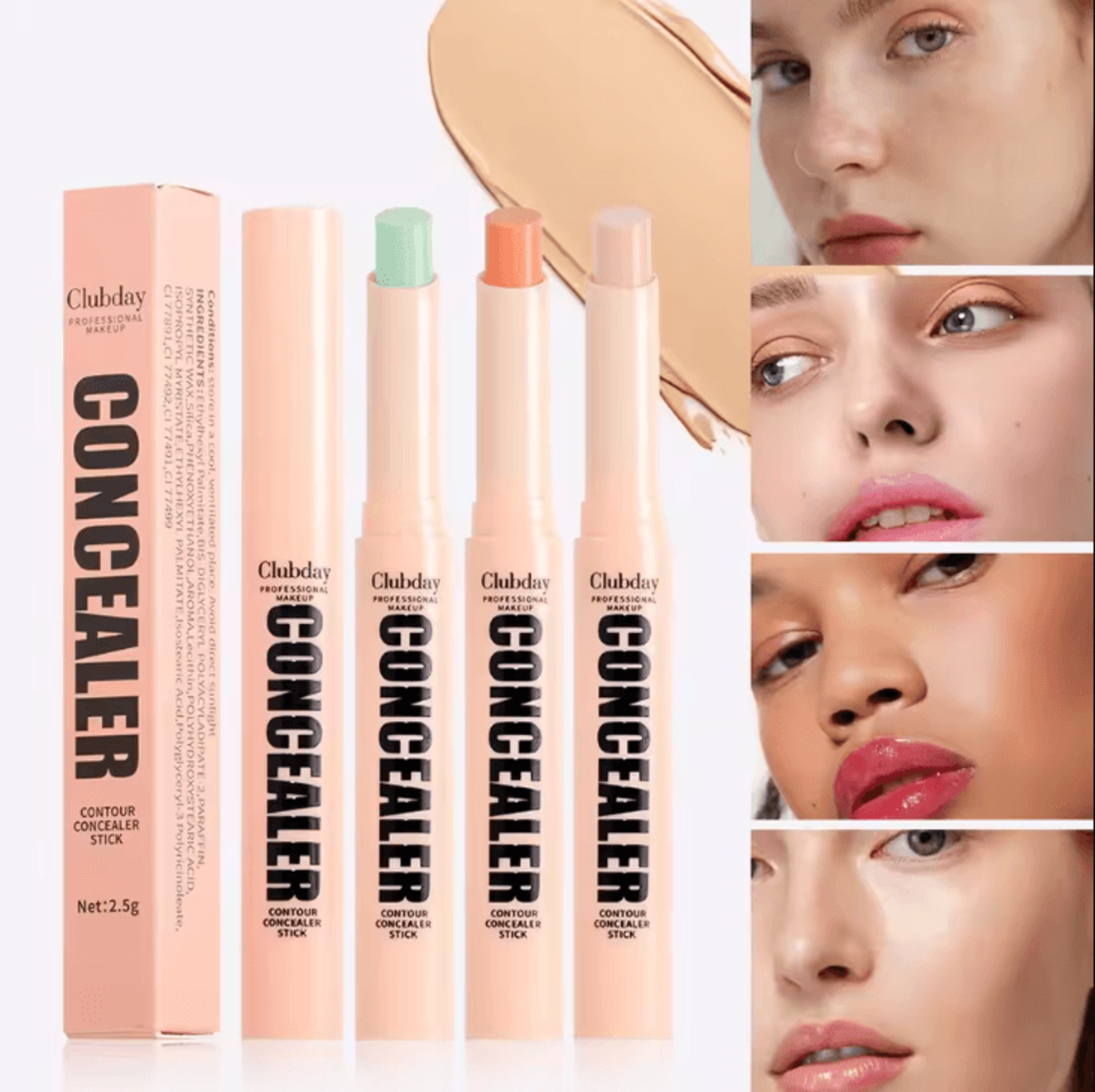 clubday 9-color face contour pen – waterproof matte contour concealer stick for face & body sculpting