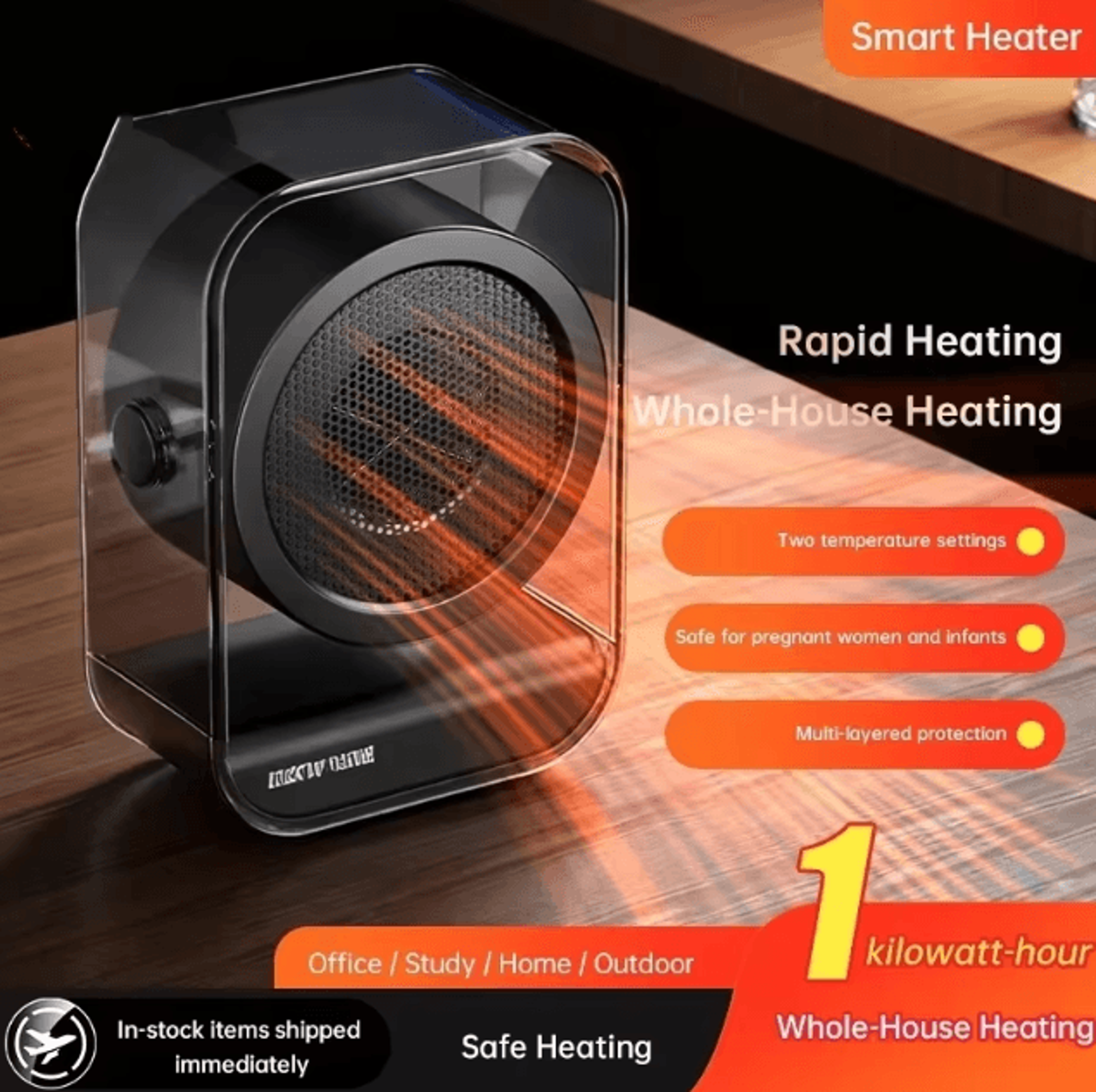 portable desktop ptc ceramic heater – fast heating space heater with overheat protection for home & office