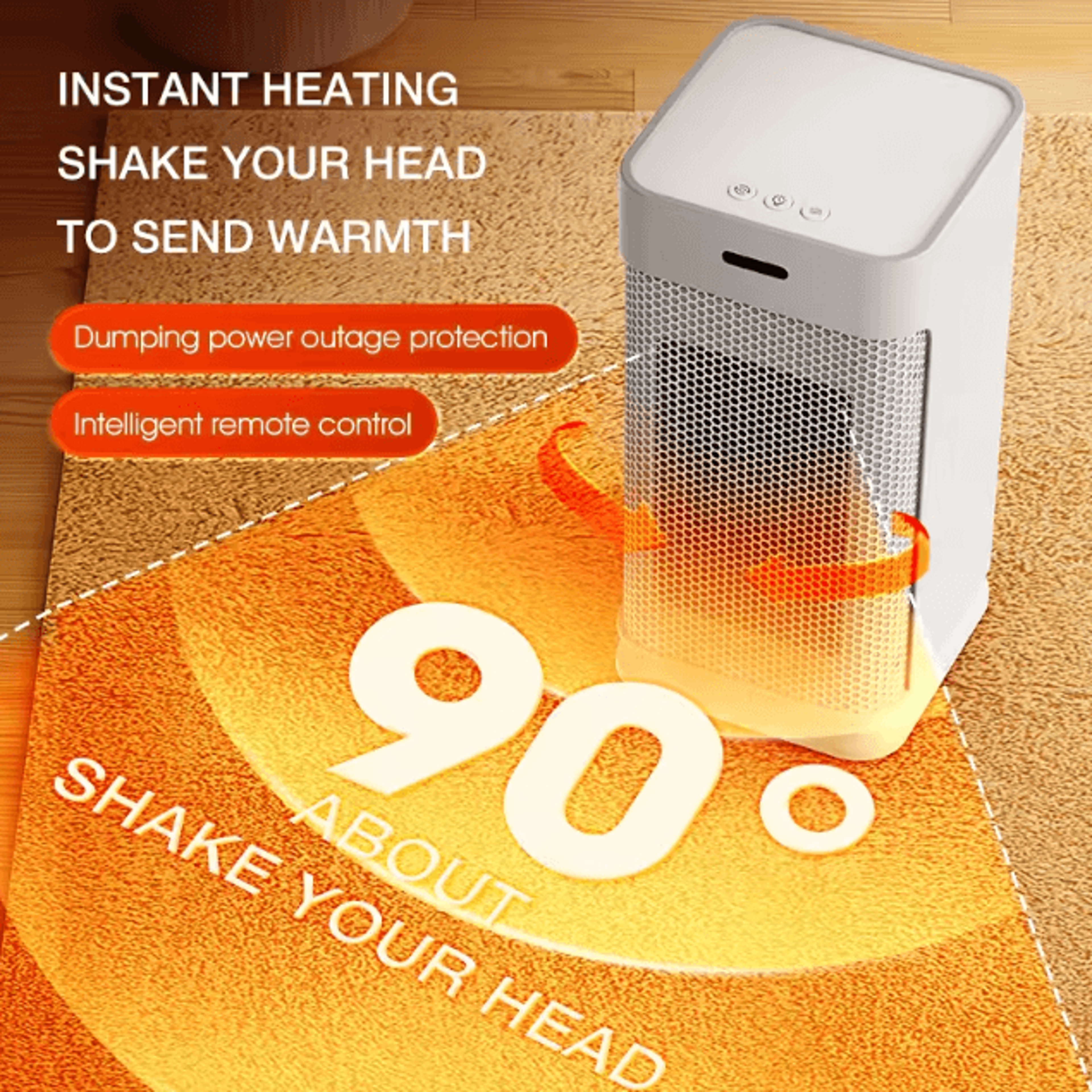 1200W Portable PTC Ceramic Desktop Heater EU Plug Fast Heating Silent Space Heater With Night Light 1