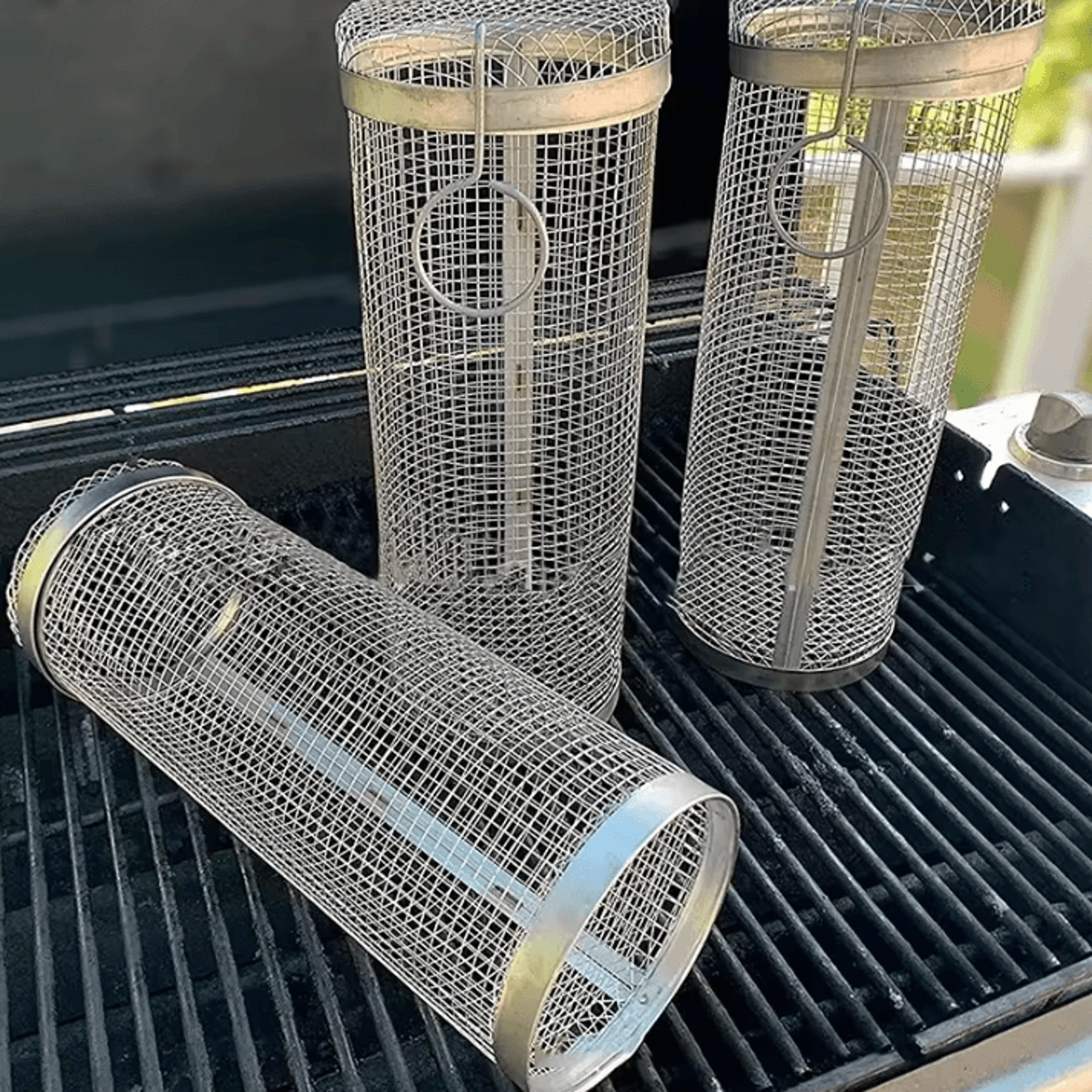 Circular Stainless Steel BBQ Rolling Basket  Portable Wire Mesh Grill Basket For Camping  Outdoor B 2