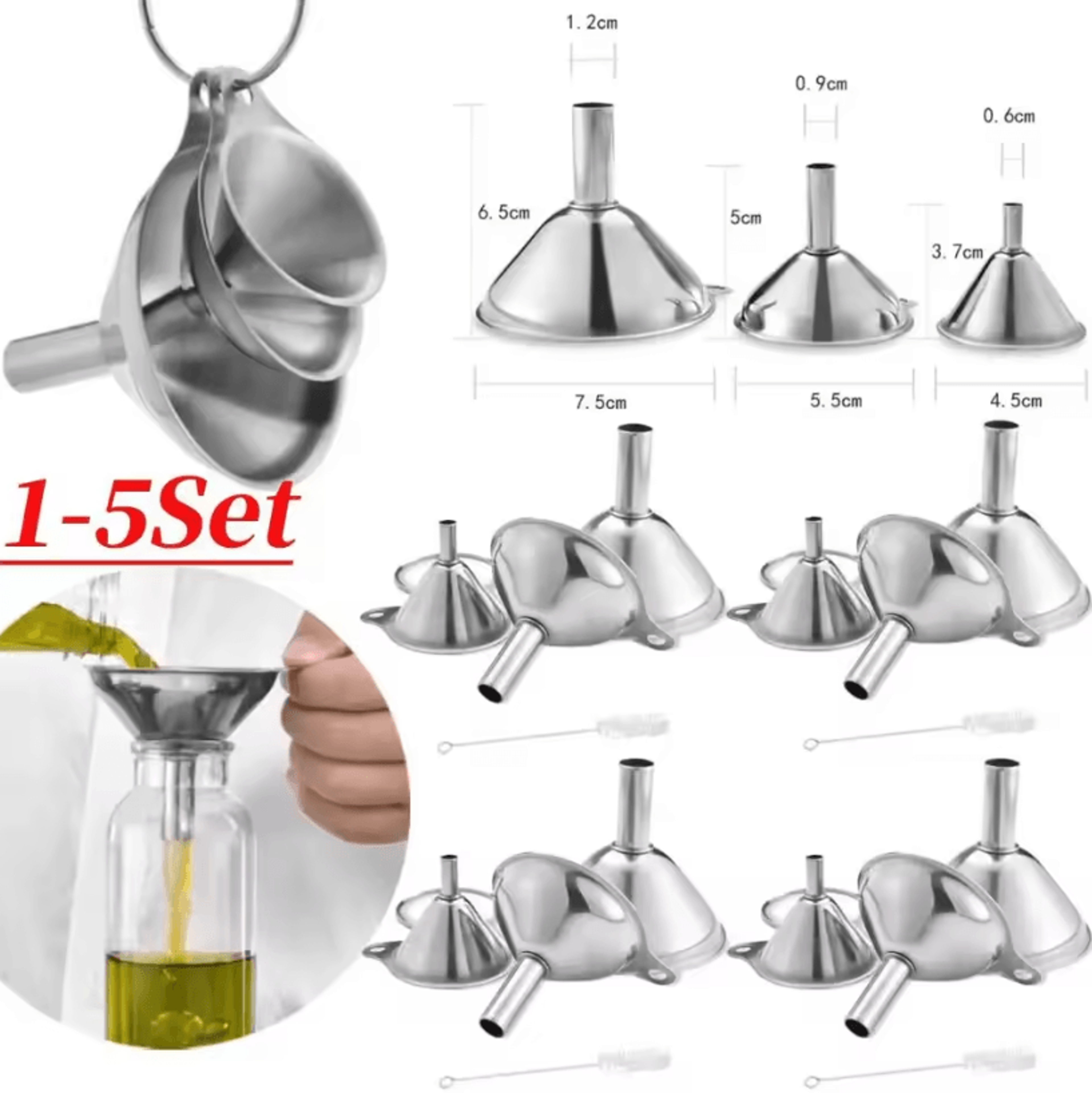3-piece stainless steel funnel set – multi-size kitchen funnels for liquid & dry ingredient transfer