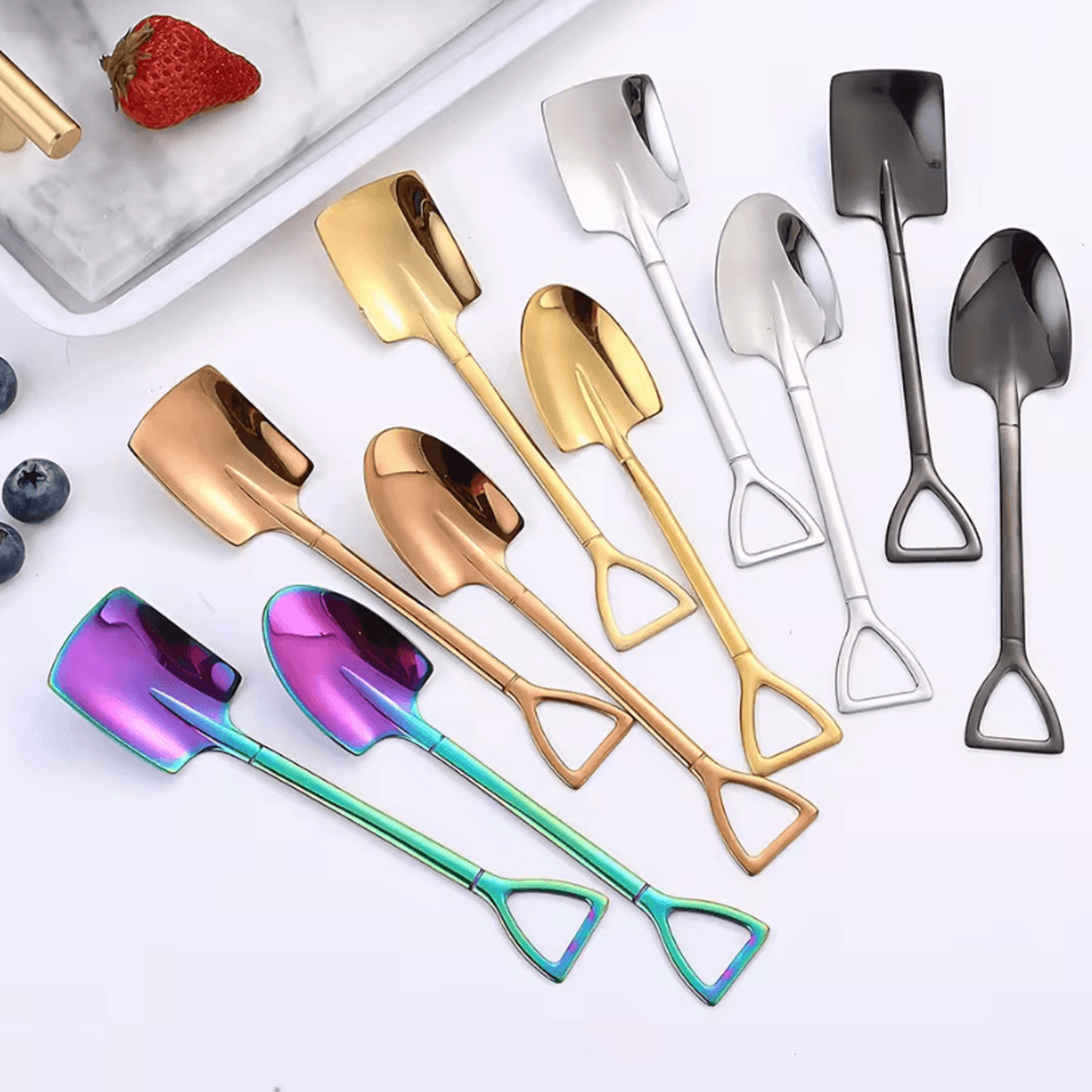 10PCS Stainless Steel Shovel Teaspoon Set  Creative Dessert  Coffee Spoon Set For Everyday Use 2