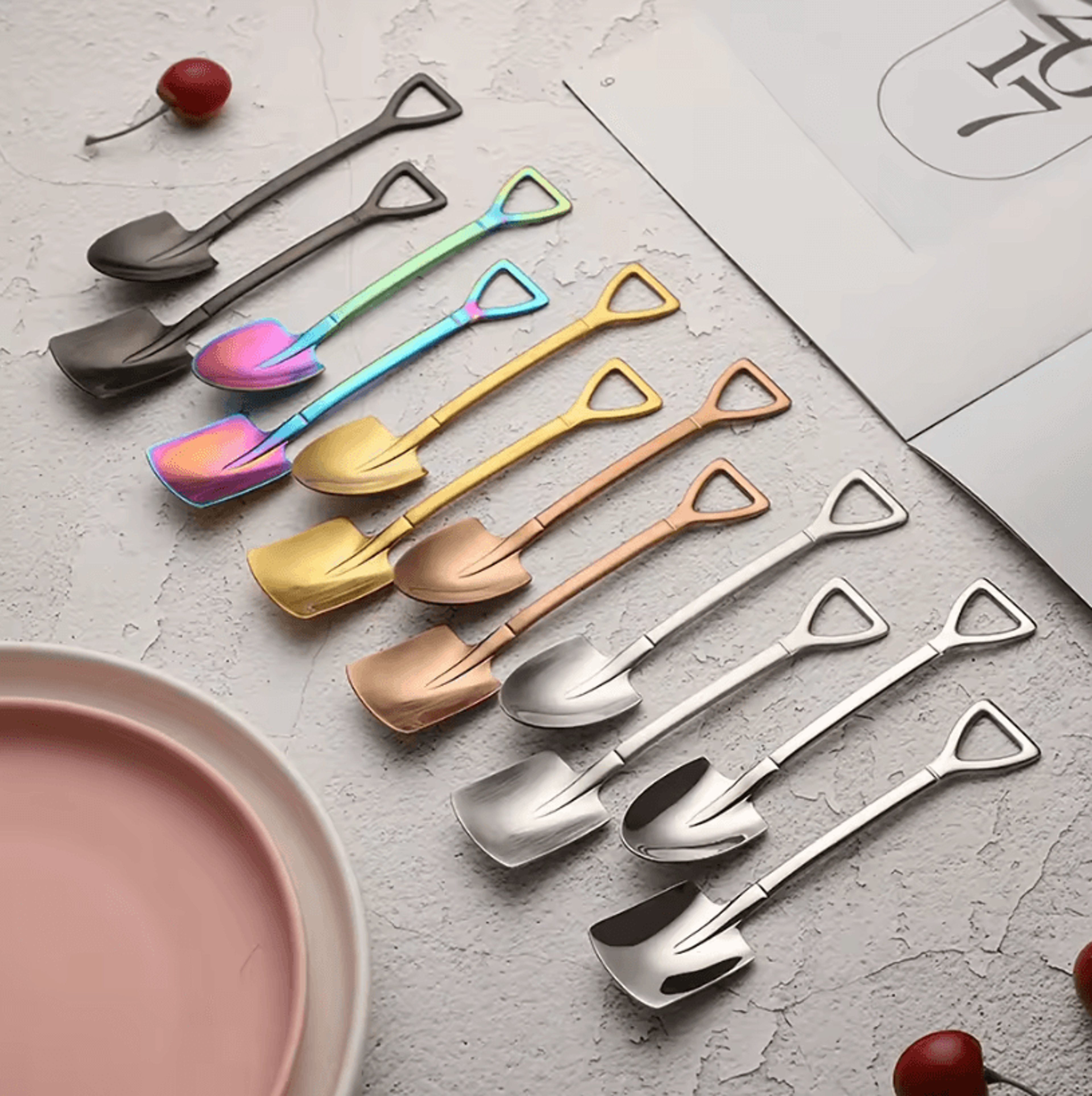 10PCS Stainless Steel Shovel Teaspoon Set  Creative Dessert  Coffee Spoon Set For Everyday Use 3