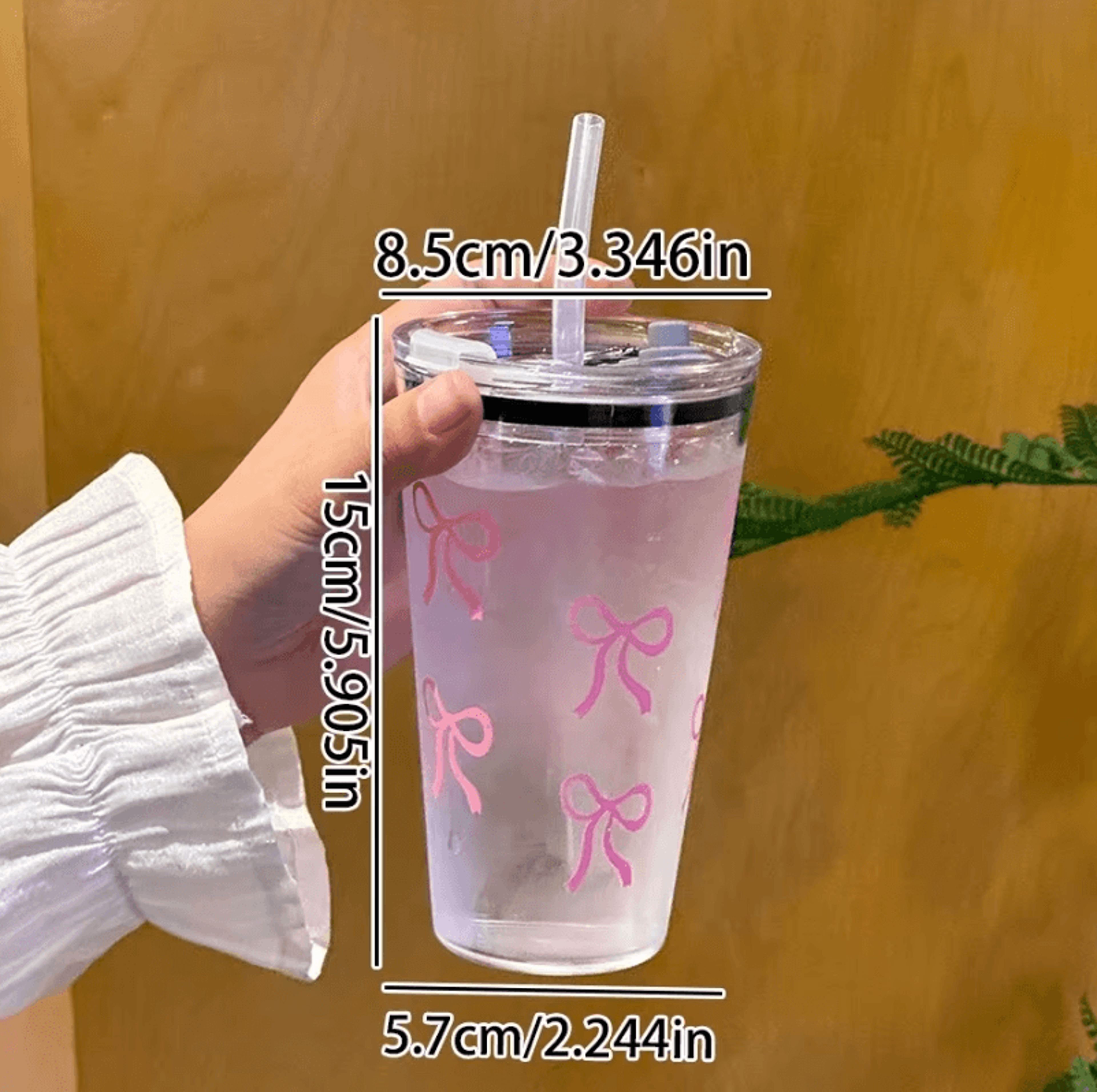 Cute Pink Bow Straw Cup  500ml Leakproof Transparent Travel Tumbler For Coffee  Water 3
