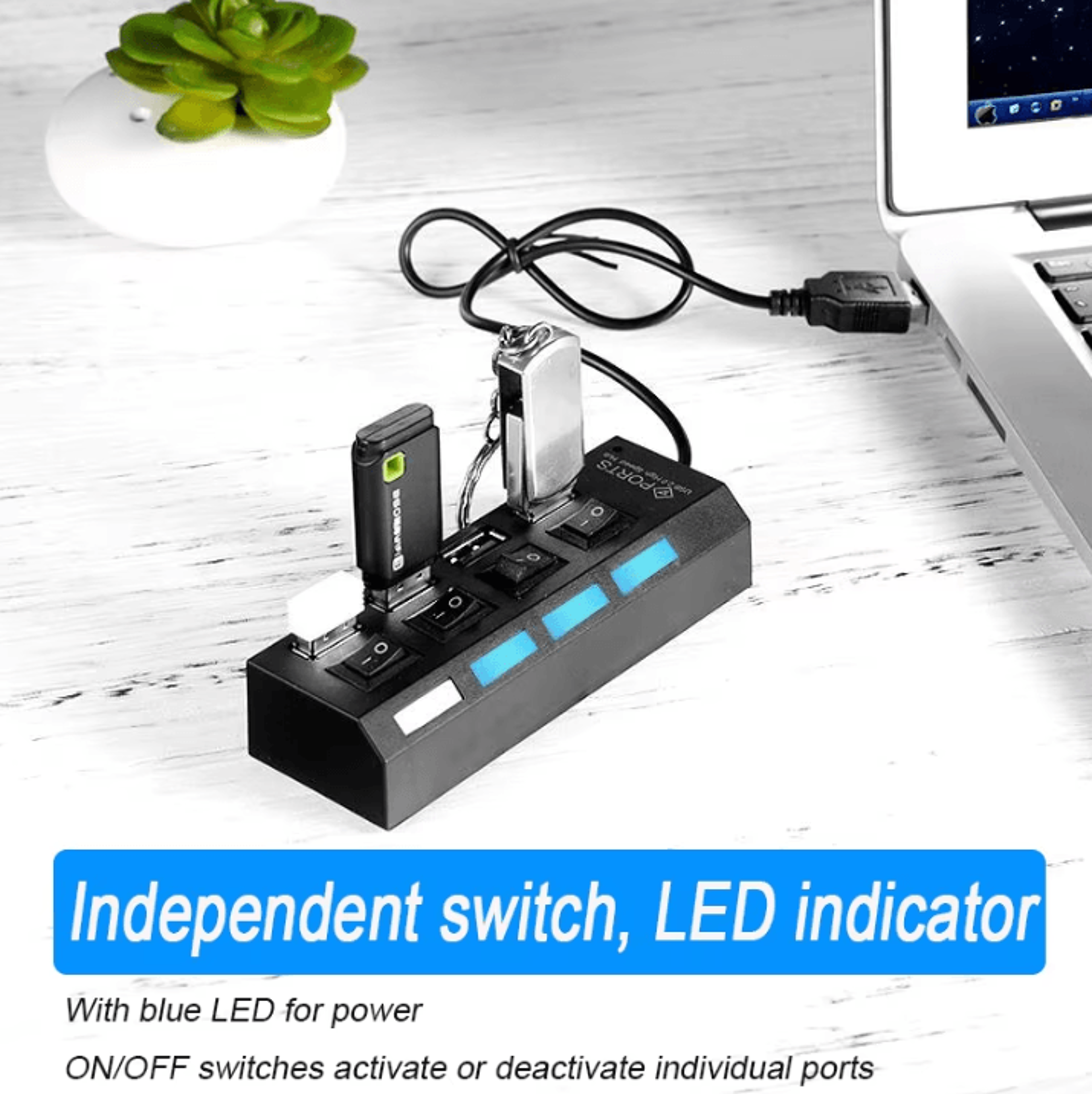 HighSpeed USB 20 Hub Splitter  47 Port Multi USB Expander With LED Switch For PC  Laptop 1