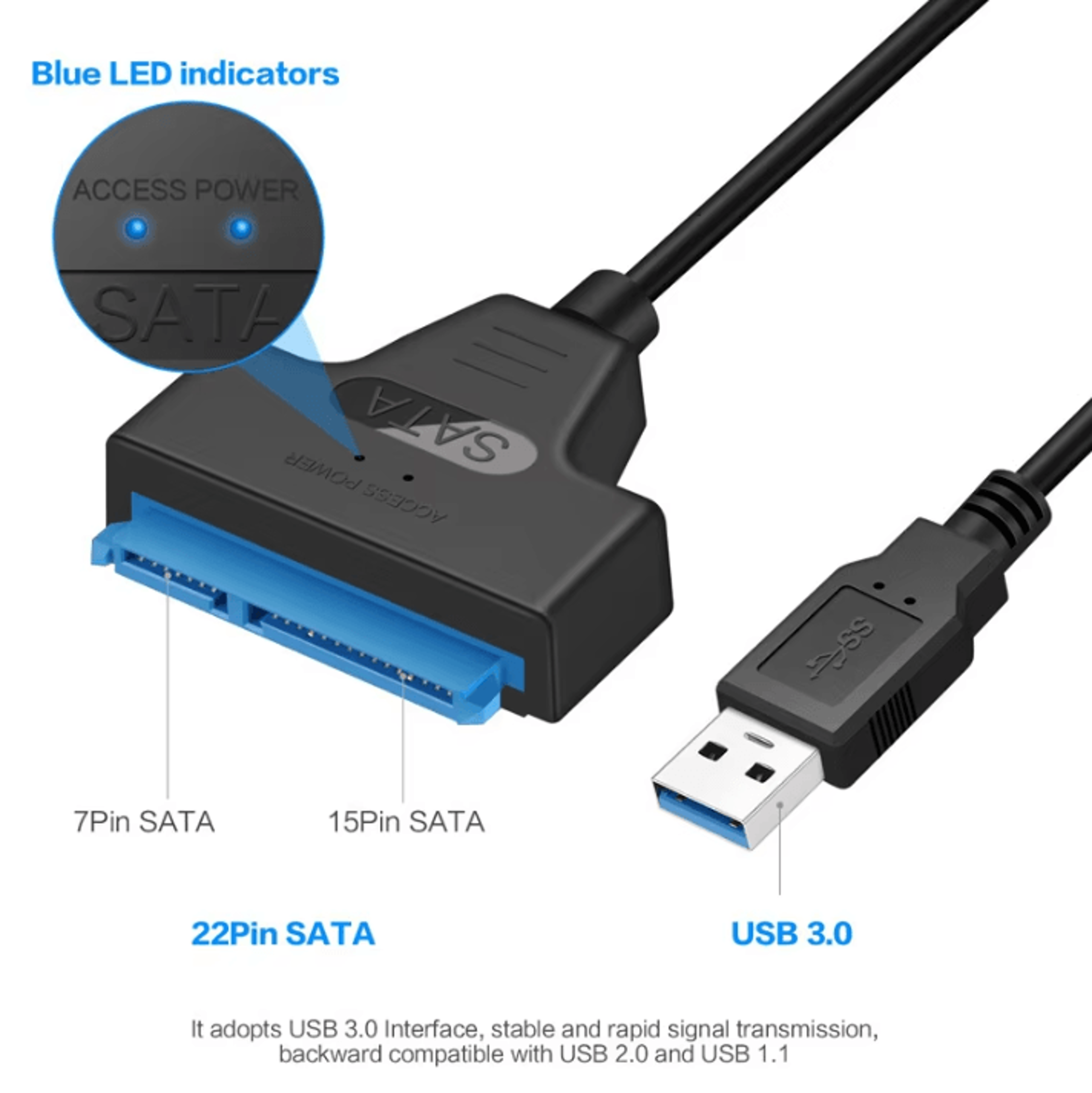 SATA To USB 30 Adapter Cable  6Gbps External SSDHDD Converter For 25 Inch Drives 1
