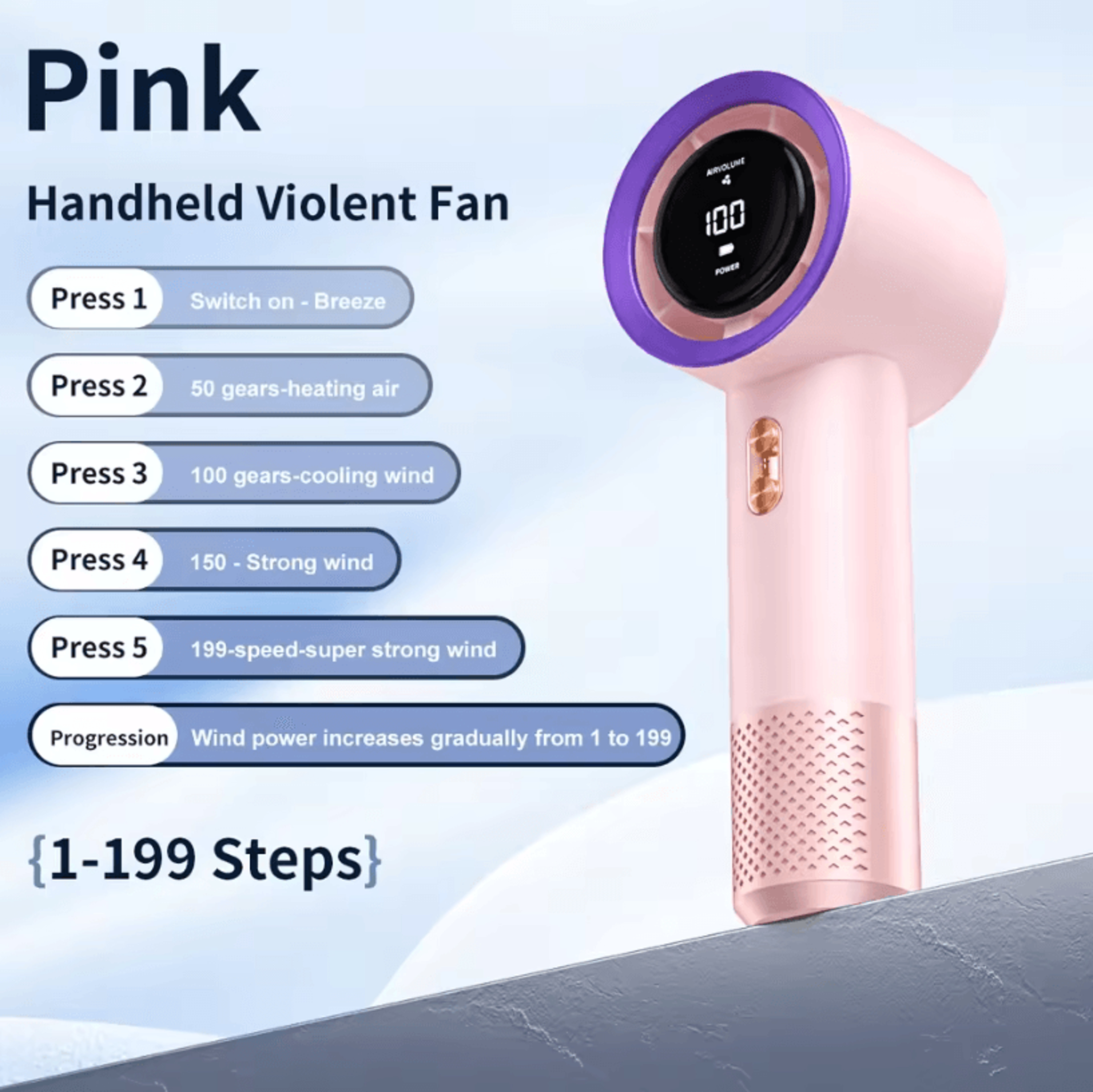High Speed Portable Mini Fan Air Cooler 199 Level Adjustable Handheld Cooling Fan 6