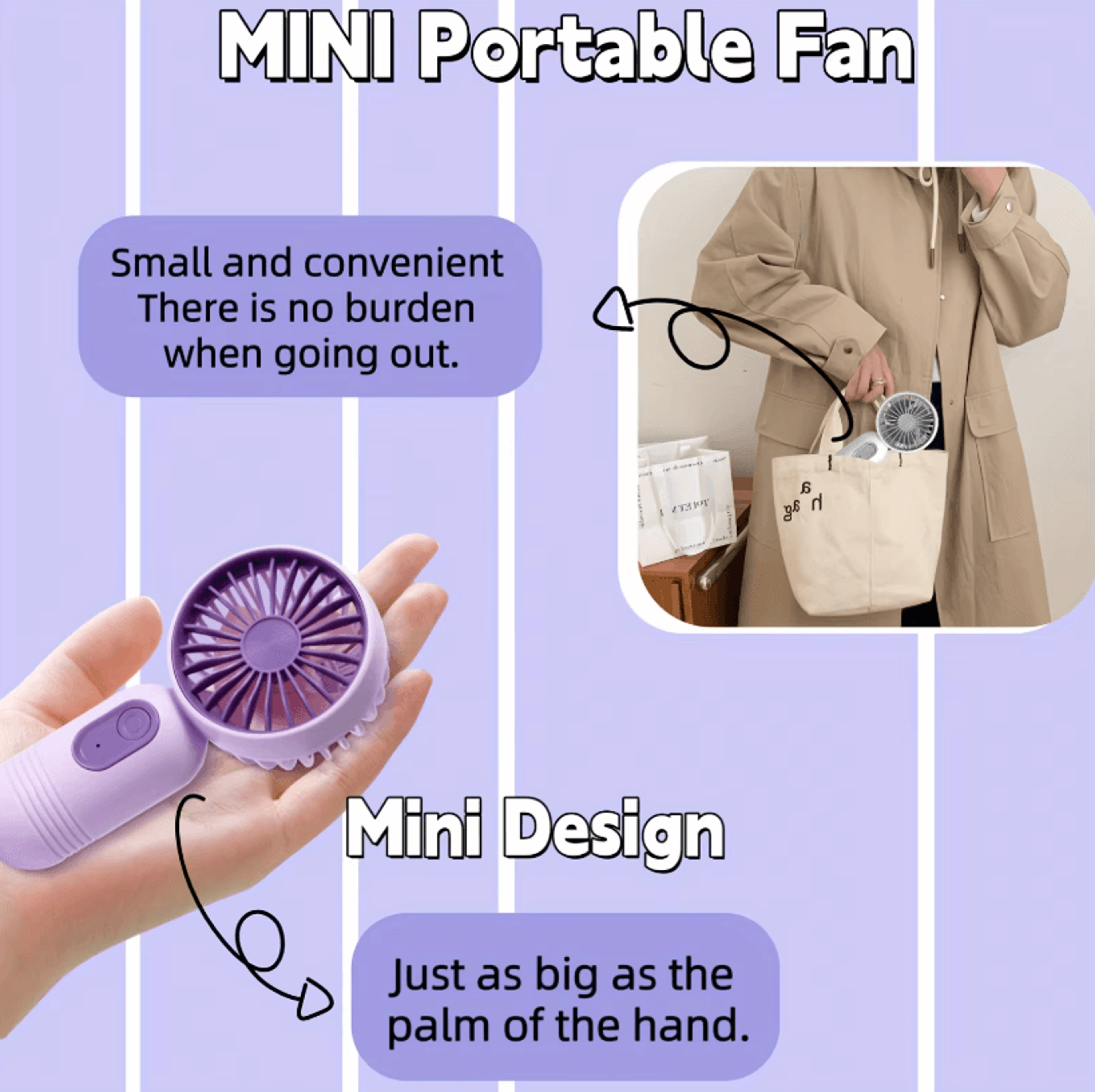 USB Rechargeable Portable Mini Fan  3Speed Handheld Cooling Fan For Travel  Everyday Use 2