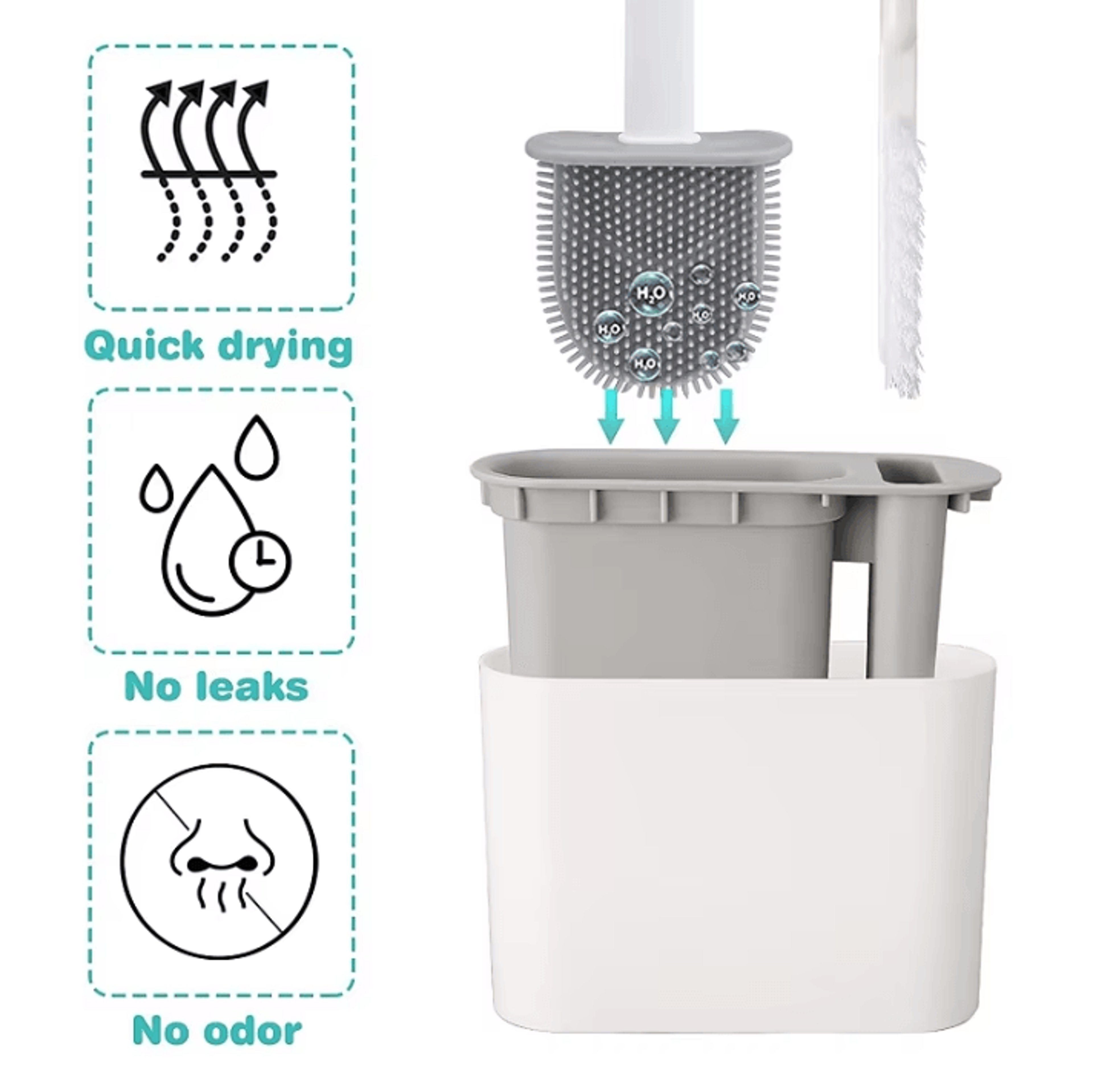 WallMounted Silicone Toilet Brush With Holder  Long Handle Hygienic Bathroom Cleaning Tool 2