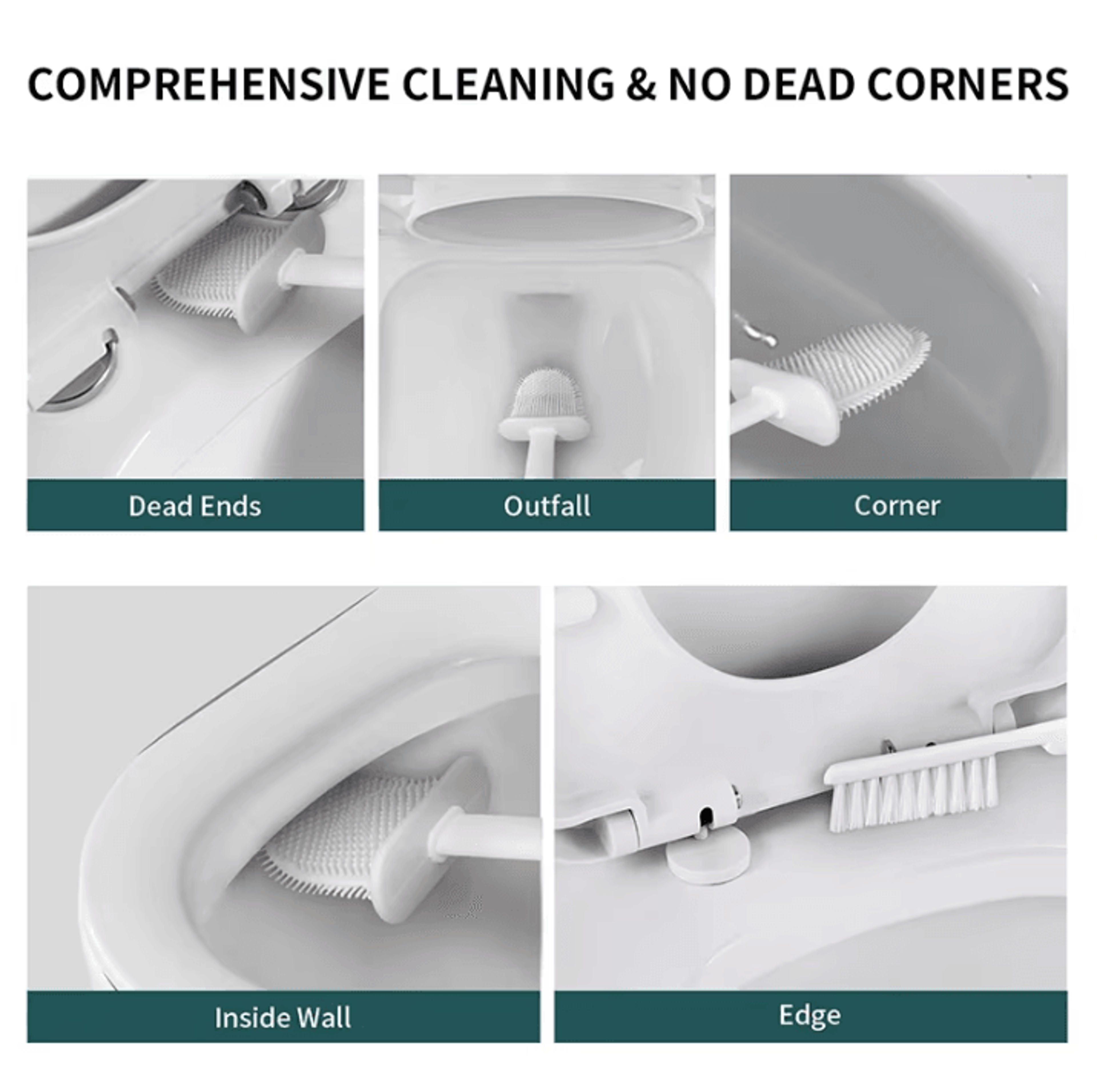 WallMounted Silicone Toilet Brush With Holder  Long Handle Hygienic Bathroom Cleaning Tool 4