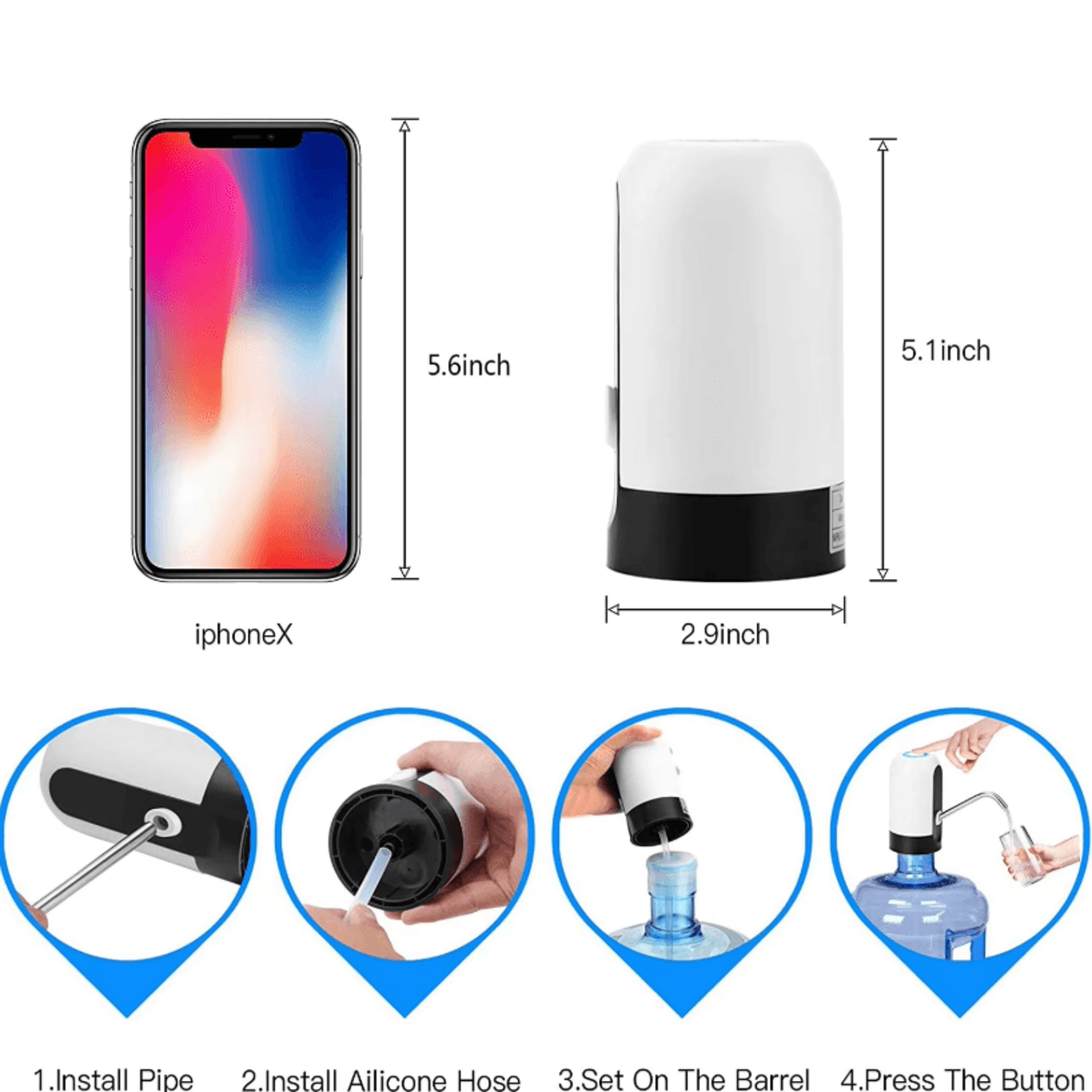 USB Rechargeable Water Bottle Pump  Automatic OneTouch Drinking Dispenser For Home  Office 5